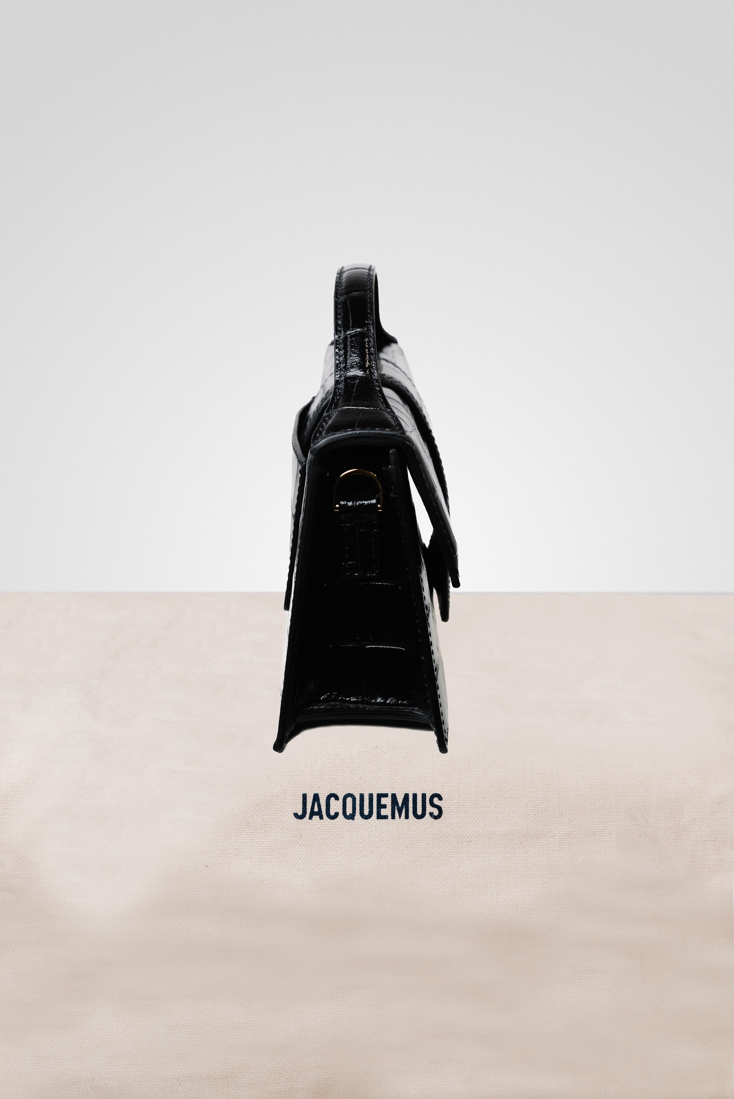 JACQUEMUS LE GRAND BAMBINO CROSSBODY FLAP BAG CROCO BLACK