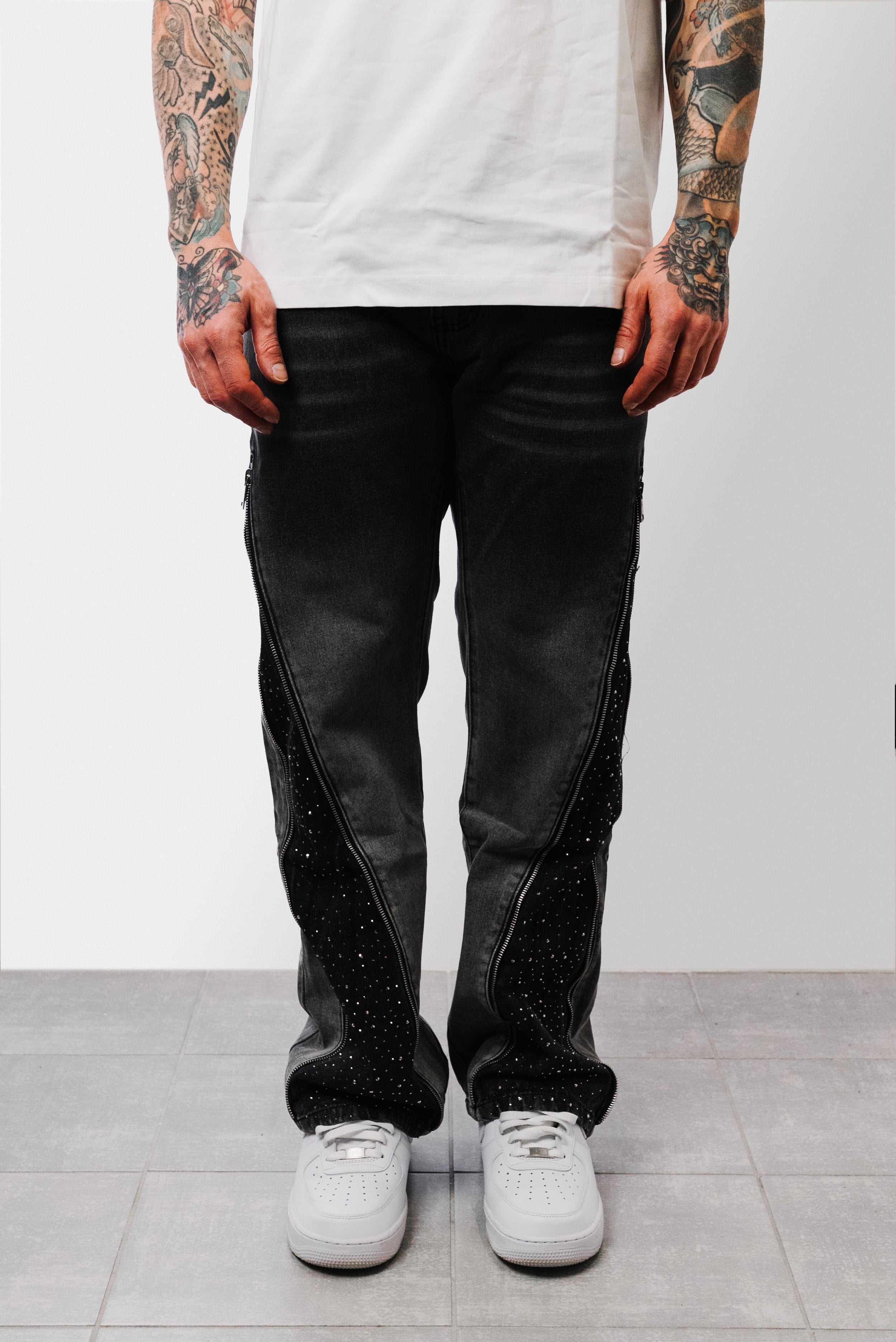 BLACK ZIP SPARCKLY JEANS - Replacement Brand