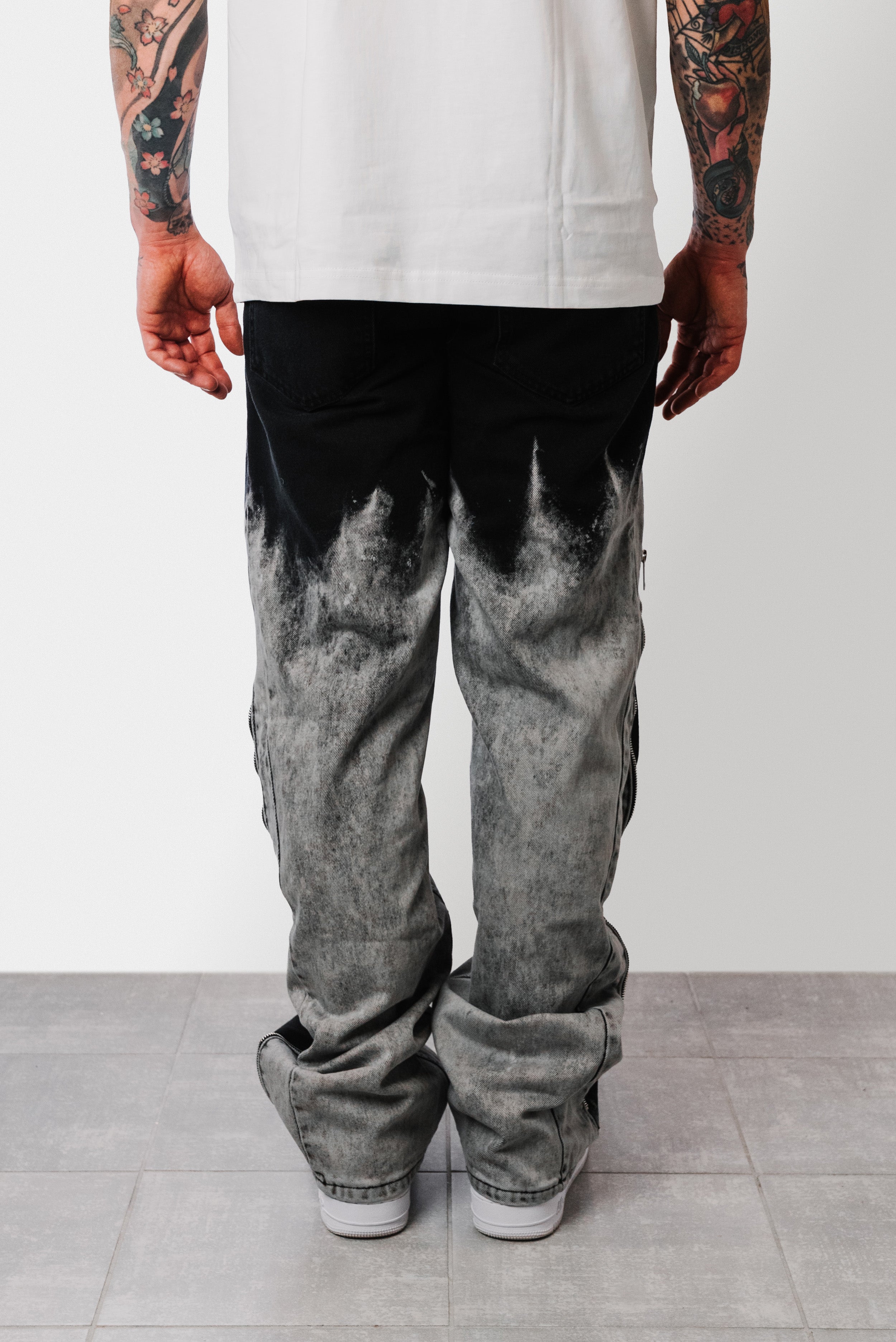 BLACK TO GREY SHADED ZIP DENIM JEANS - Replacement Brand