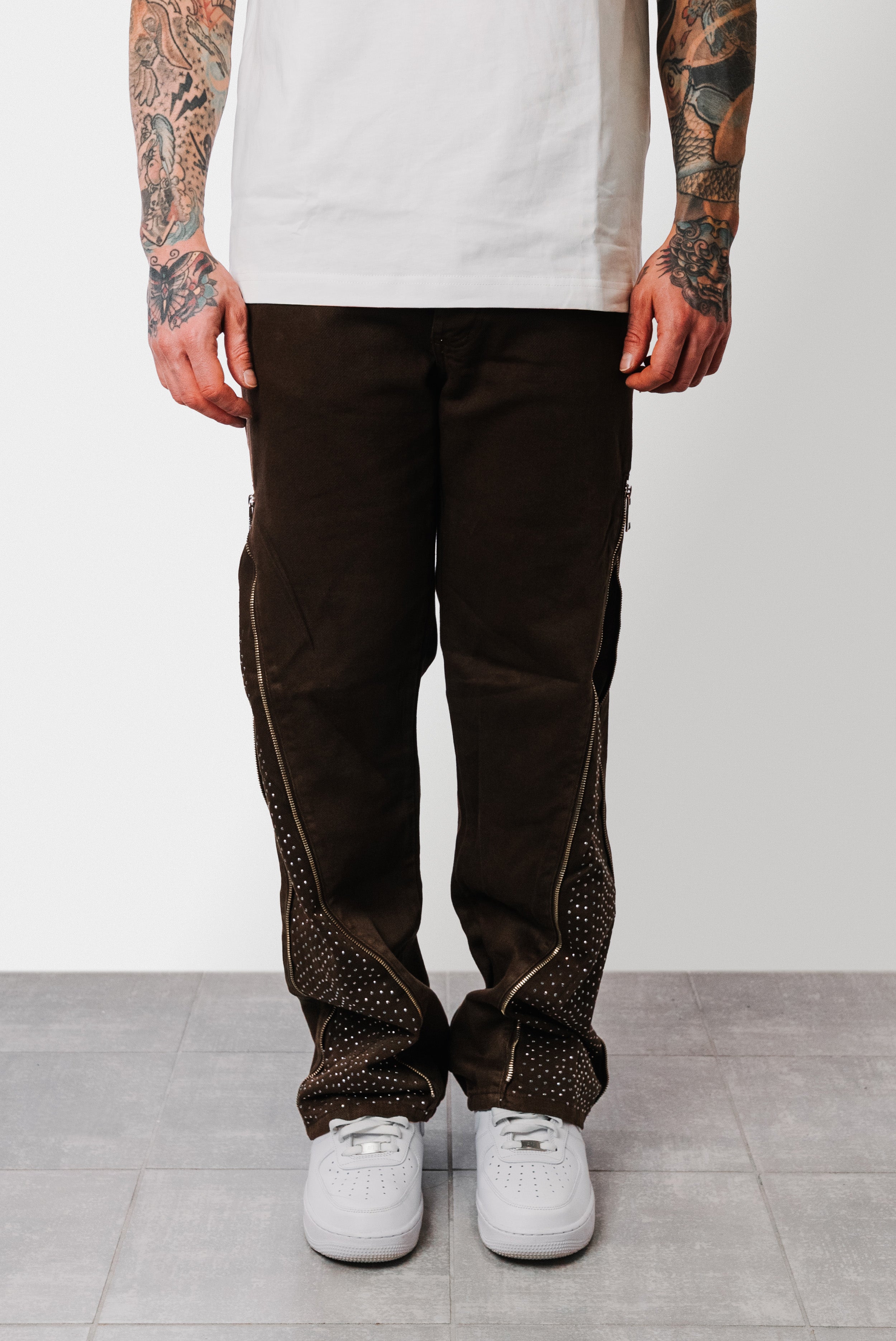 DENIM ZIP SPARCKLY JEANS BROWN - Replacement Brand