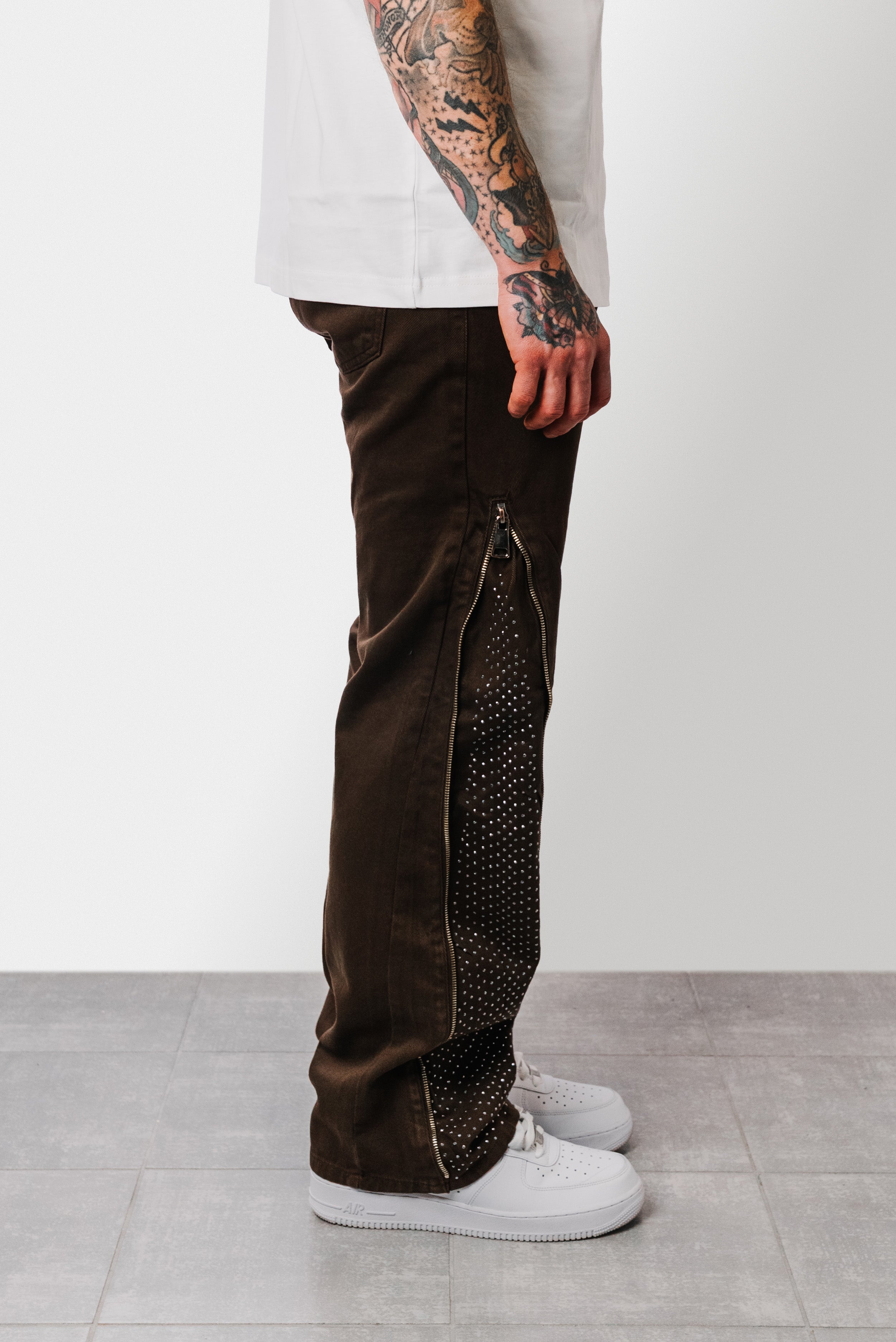 DENIM ZIP SPARCKLY JEANS BROWN - Replacement Brand