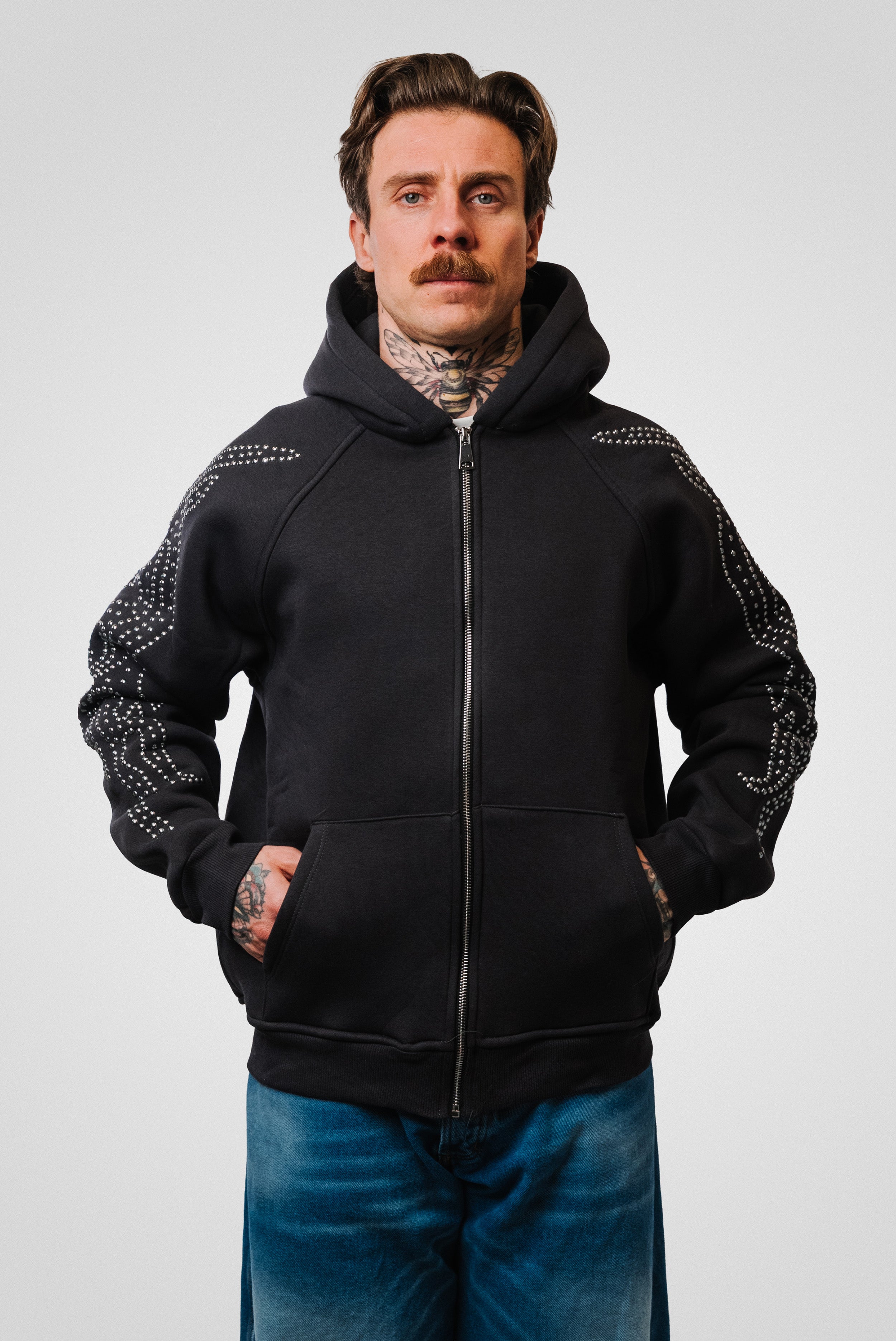 ZIP DOTS DARK GREY HOODIE- Replacement Brand