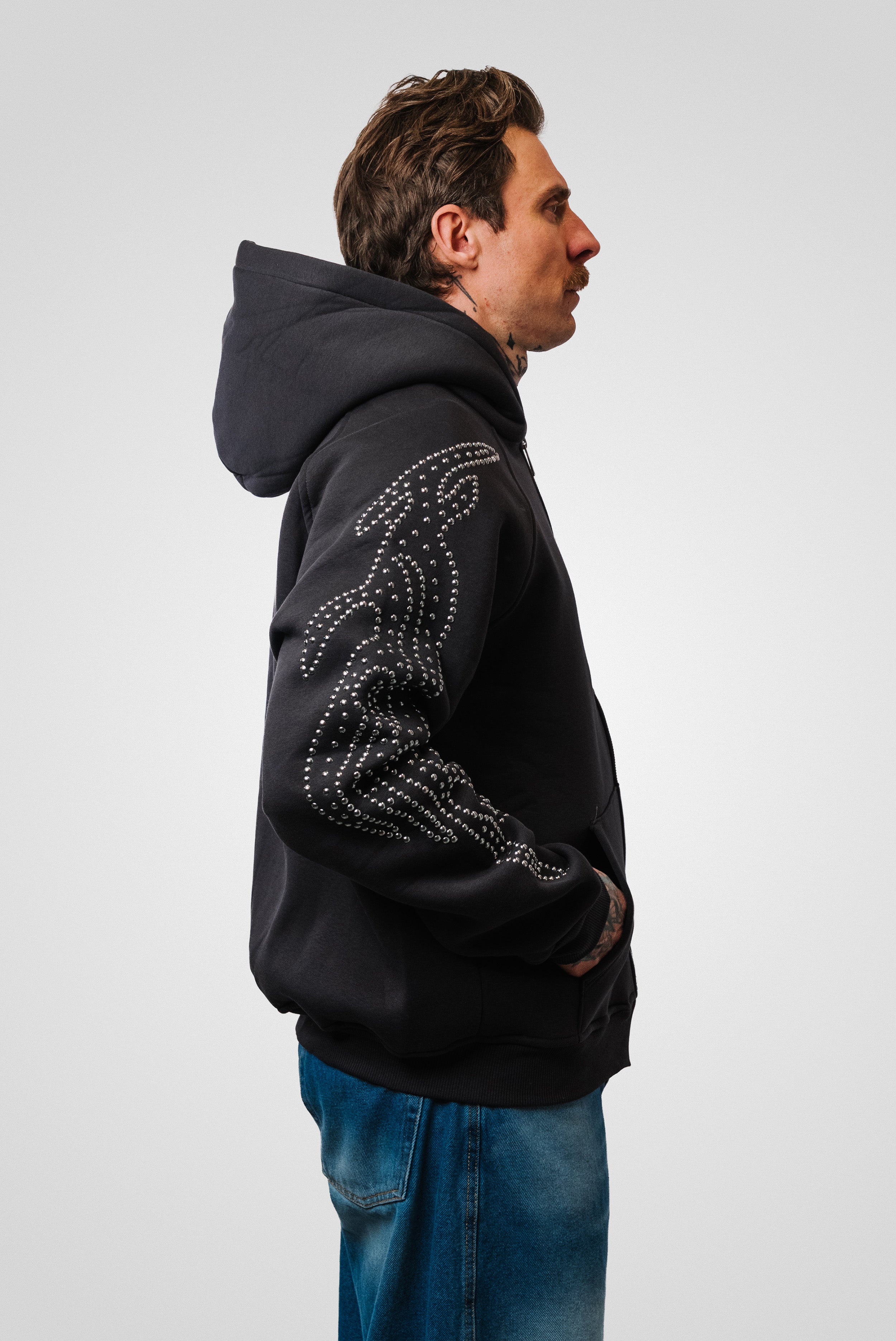 ZIP DOTS DARK GREY HOODIE- Replacement Brand