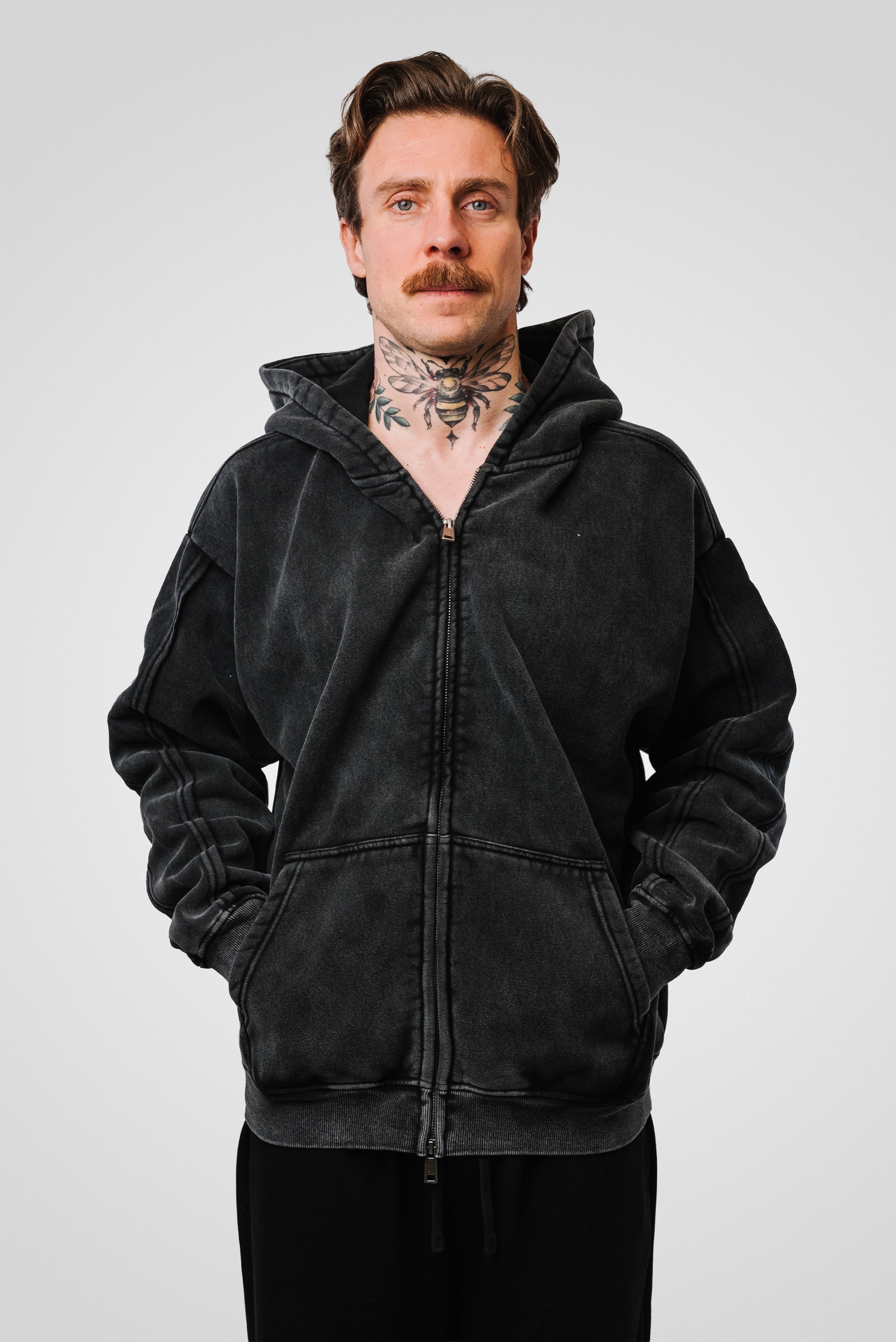 ZIP HOODIE WASHED BLACK - Shoebuya Design
