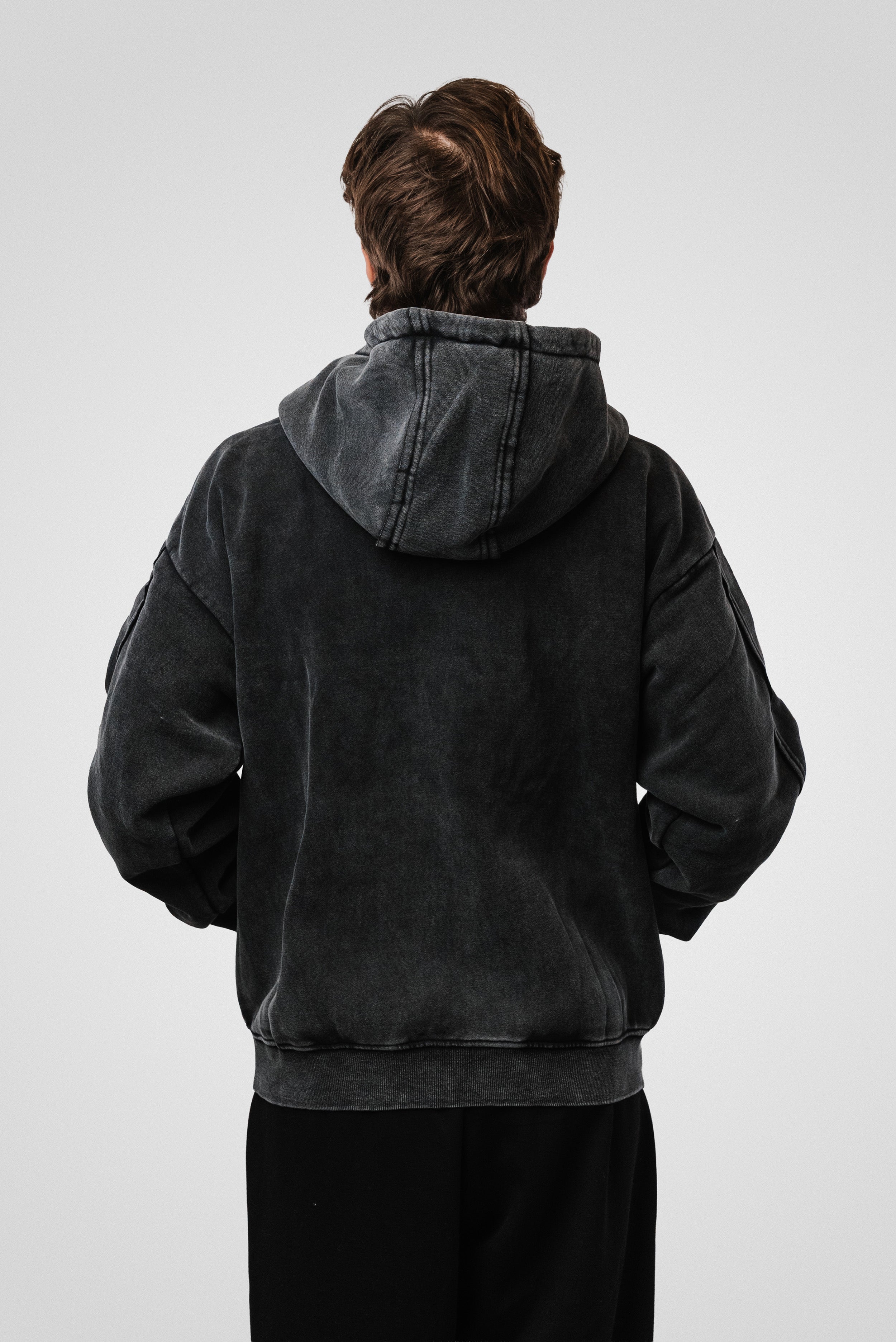 ZIP HOODIE WASHED BLACK - Shoebuya Design