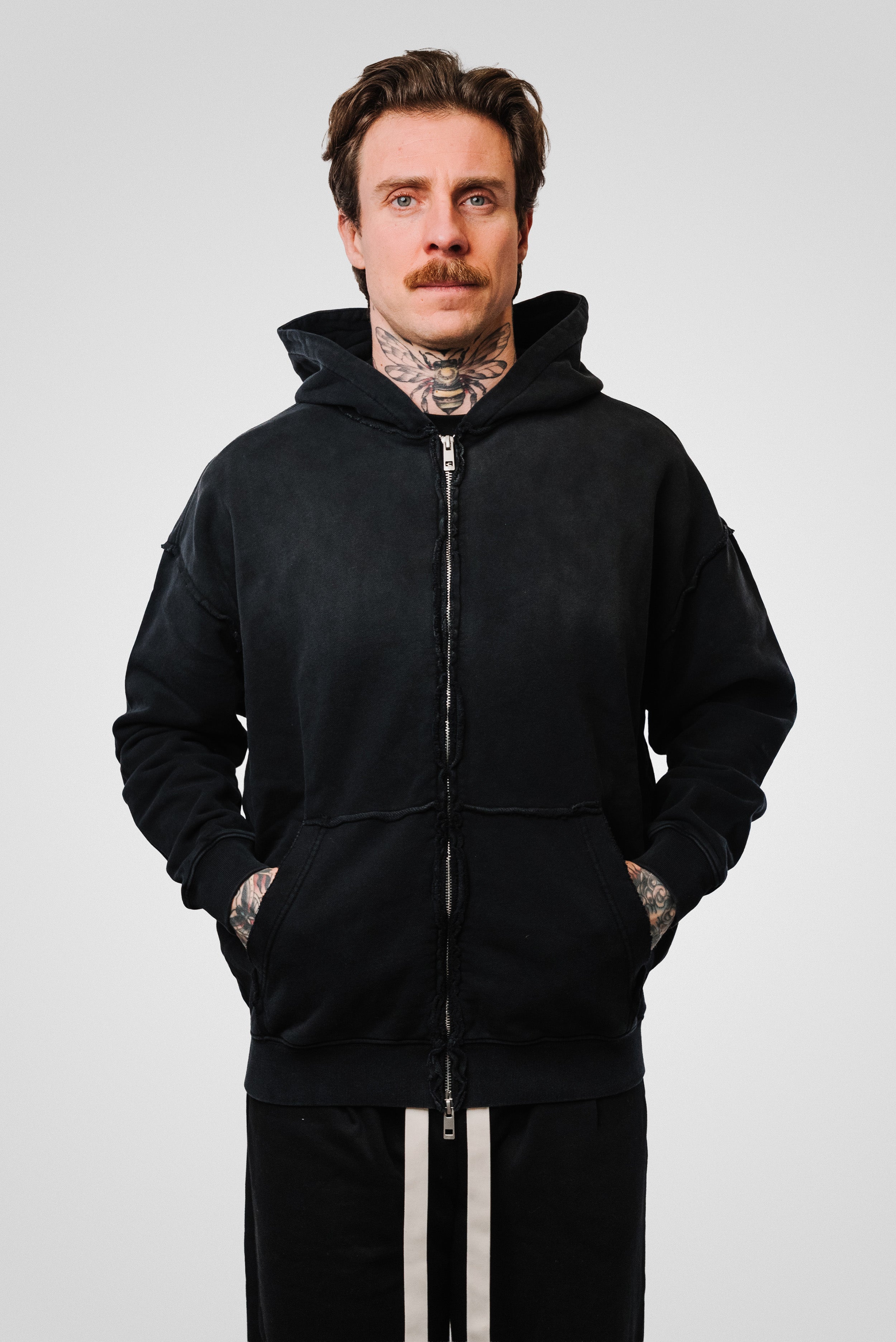 ZIP HOODIE RUINED BLACK - Shoebuya Design
