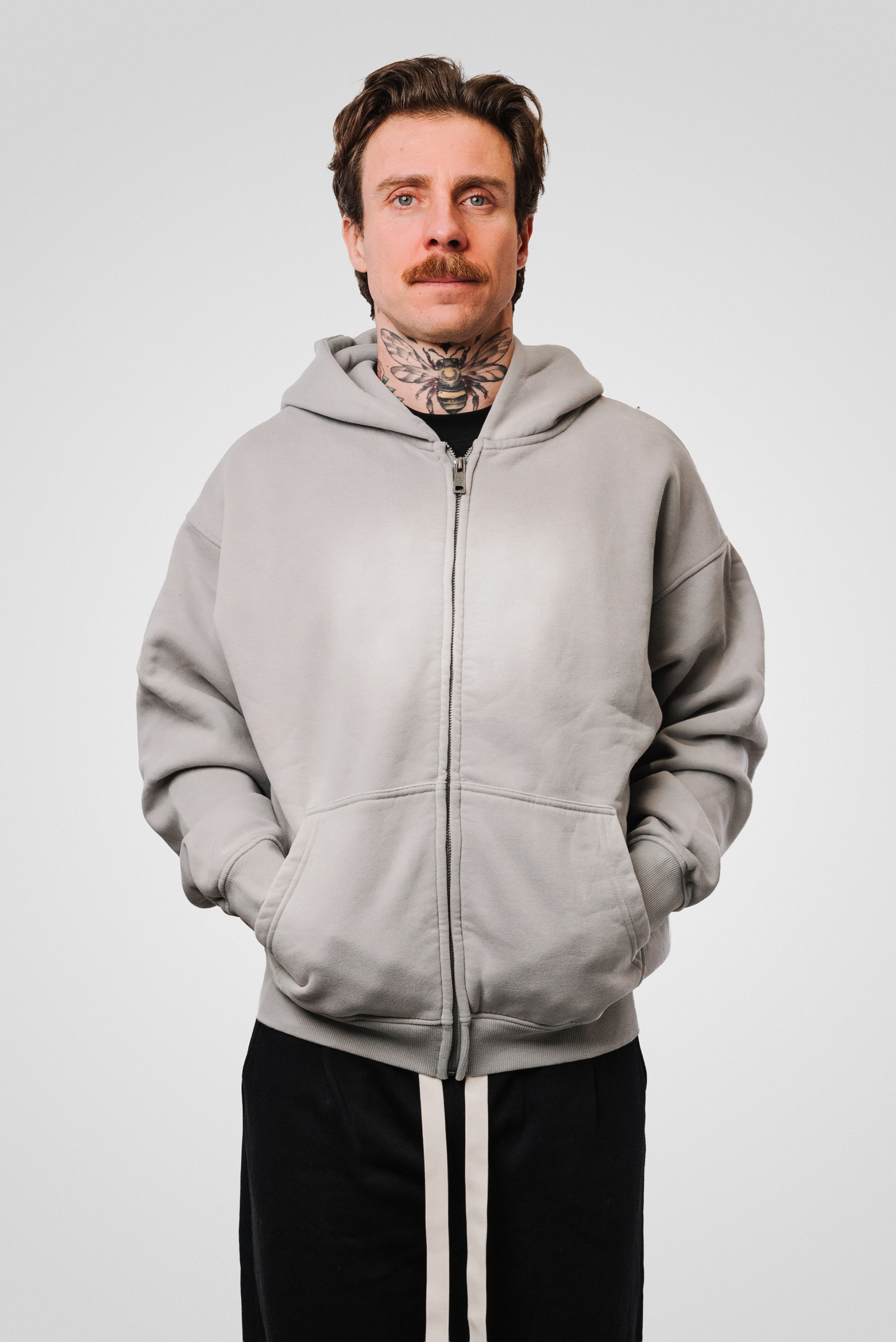 ZIP HOODIE FADED SPRAY LIGHT GREY - Shoebuya Design