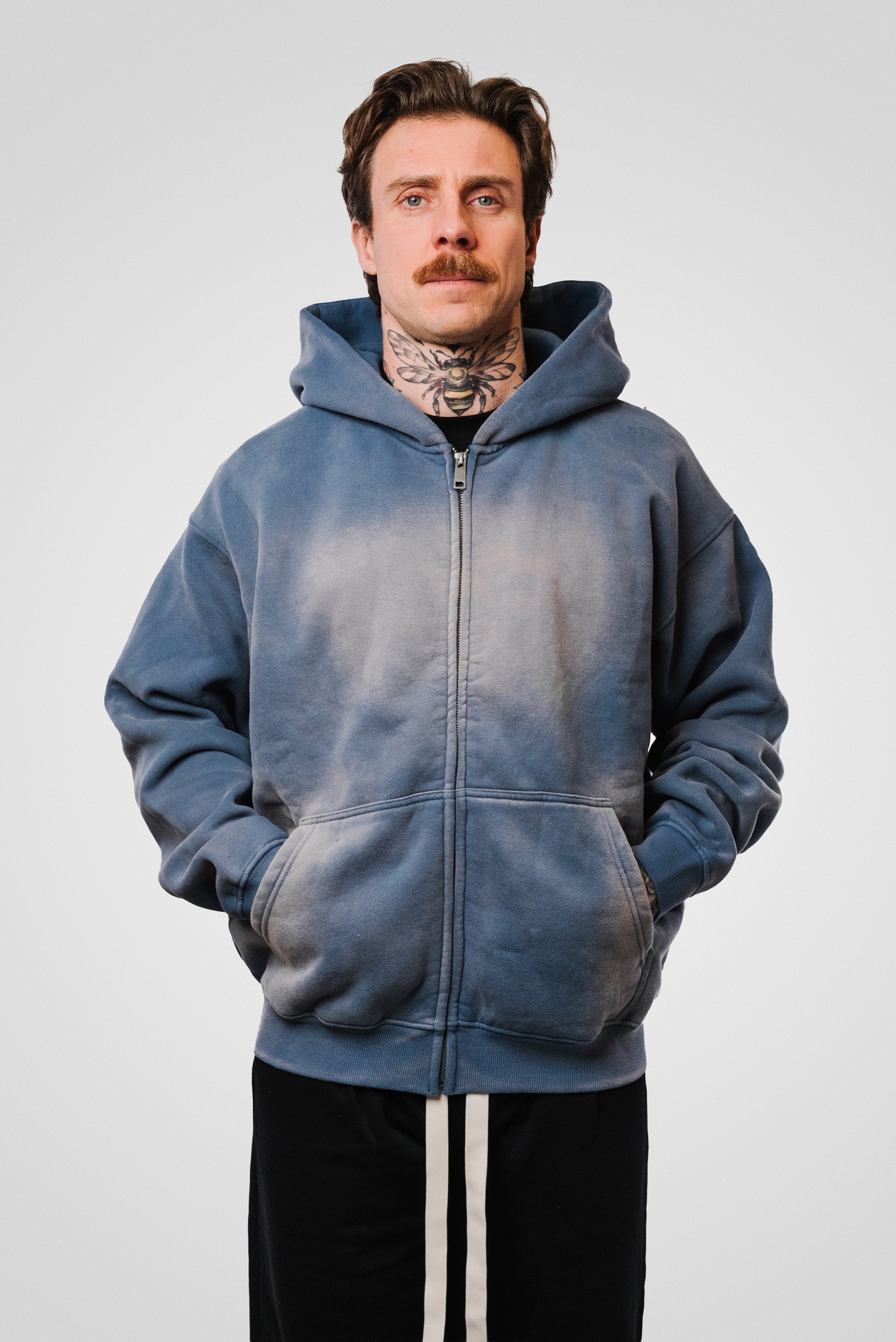 ZIP HOODIE FADED SPRAY LIGHT BLUE - Shoebuya Design