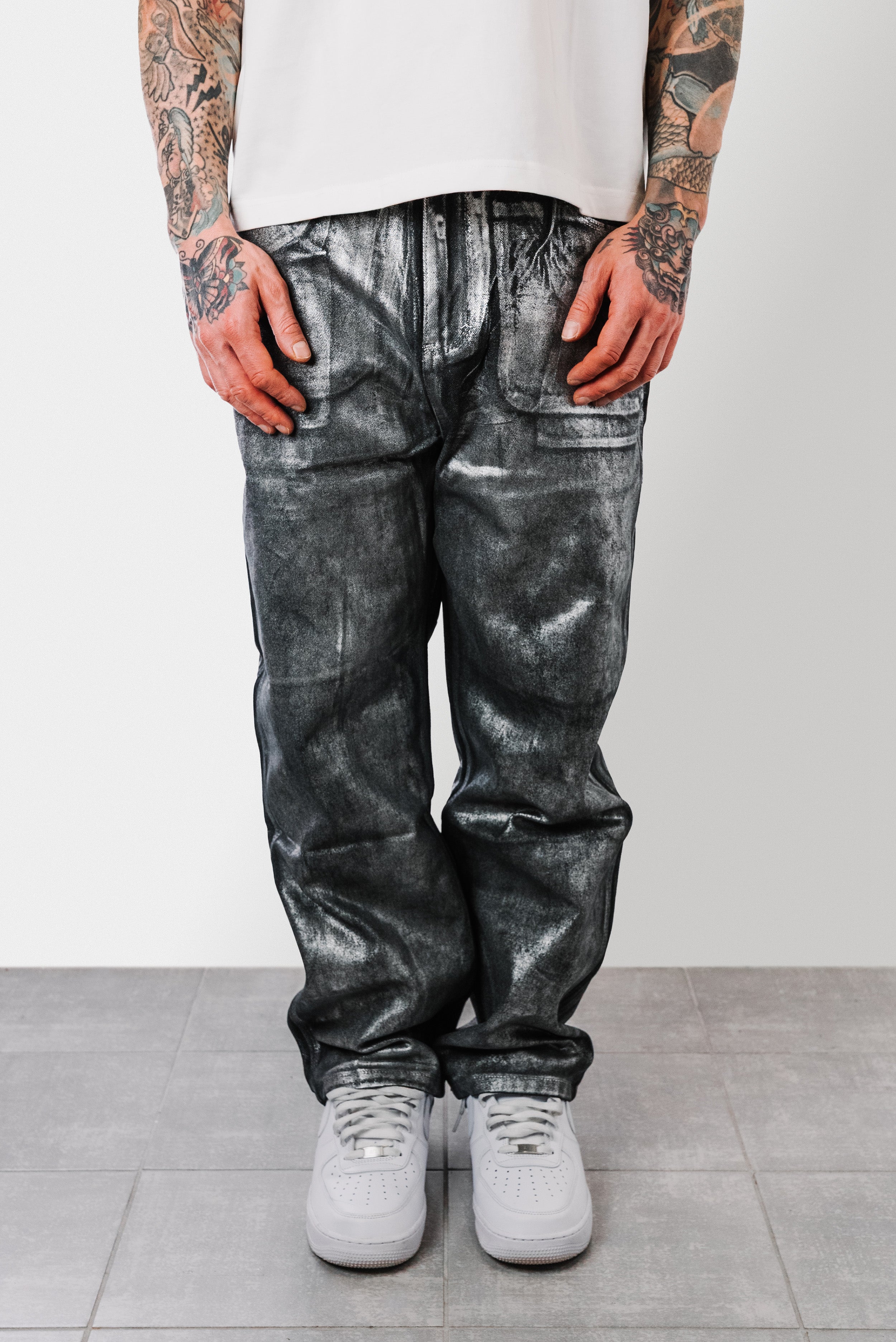 SILVER OLD PRINT BLACK JEANS - Shoebuya Design
