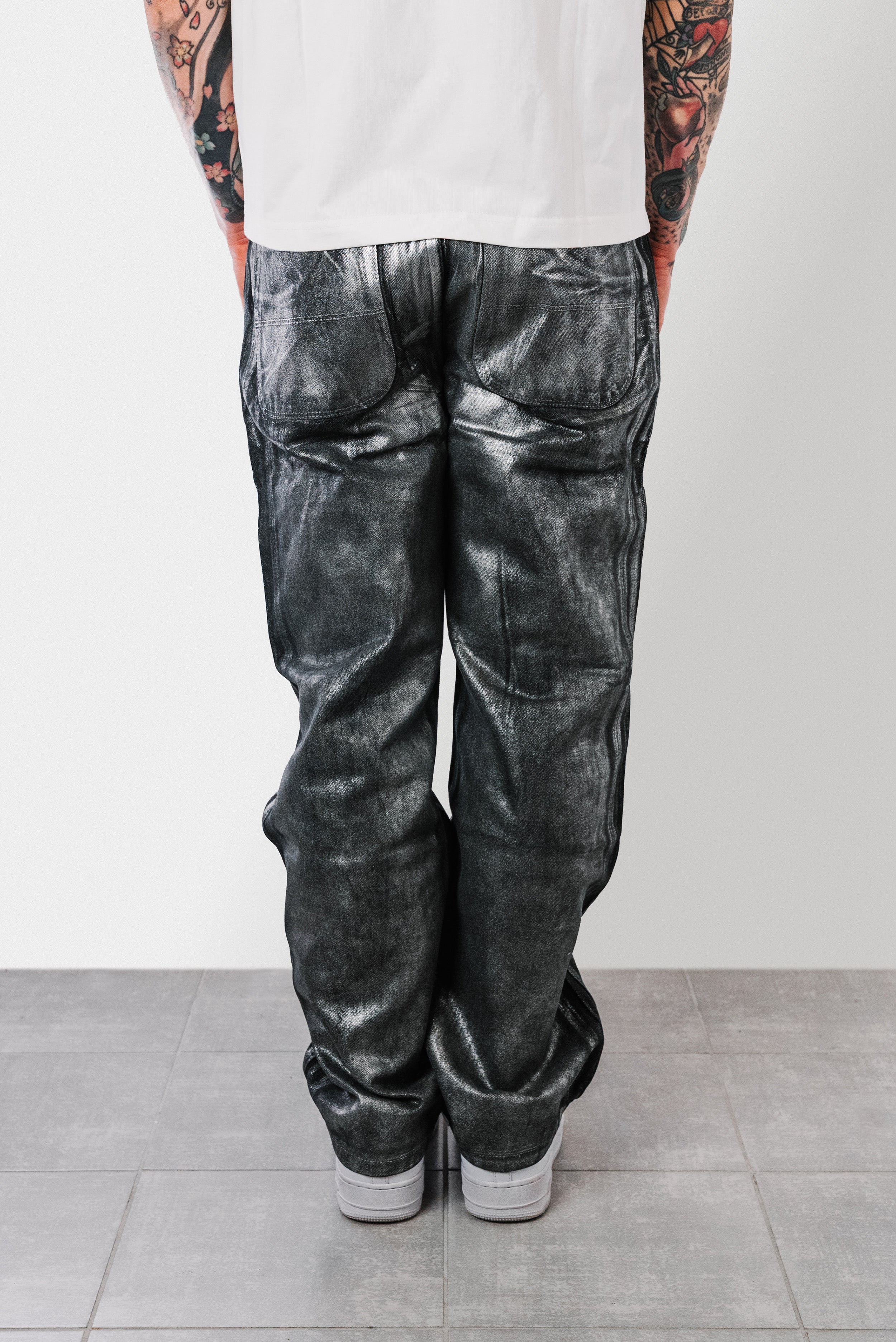 SILVER OLD PRINT BLACK JEANS - Shoebuya Design