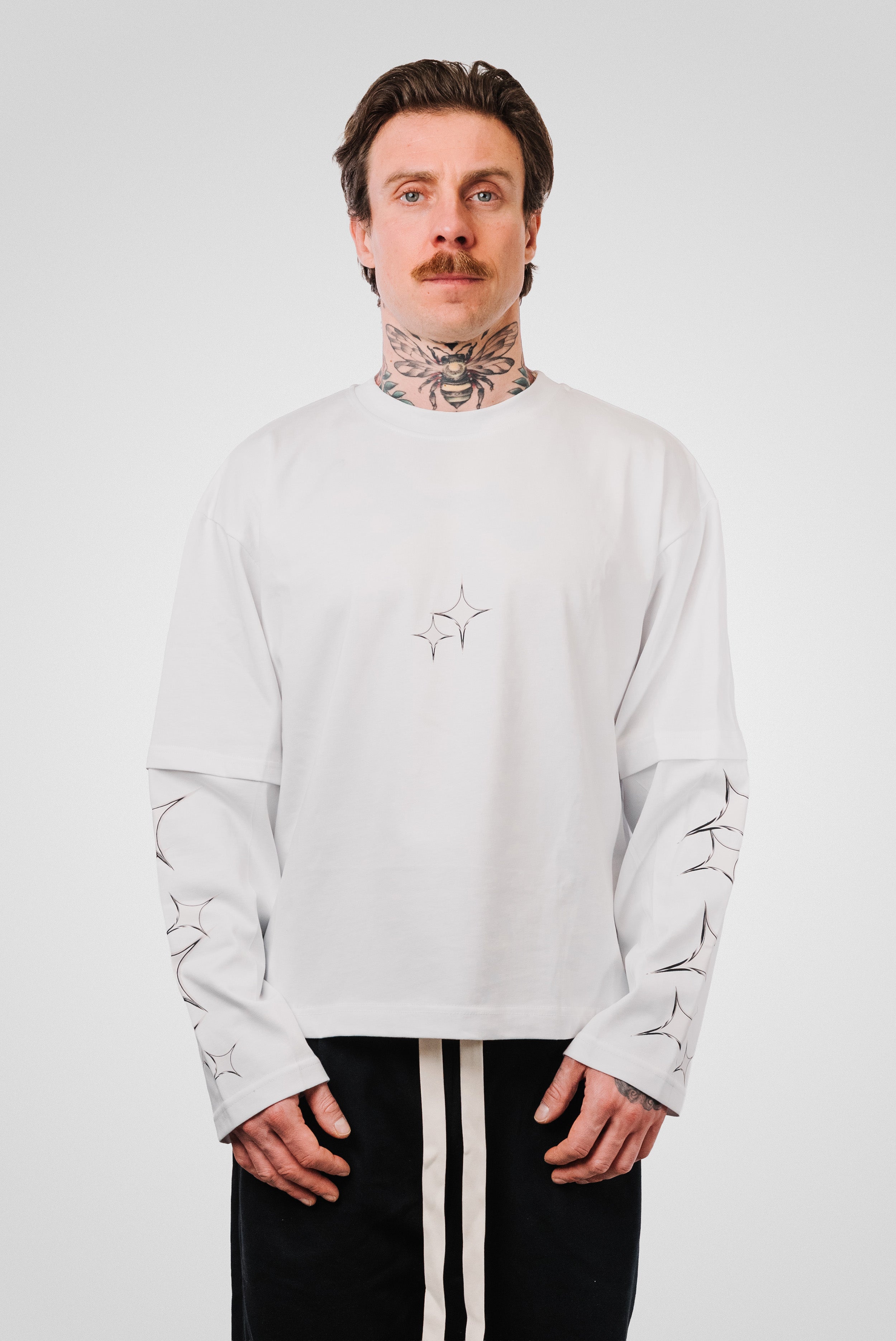 STAR DOUBLE BOXY LONGSLEEVE TEE WHITE -Replacement Brand