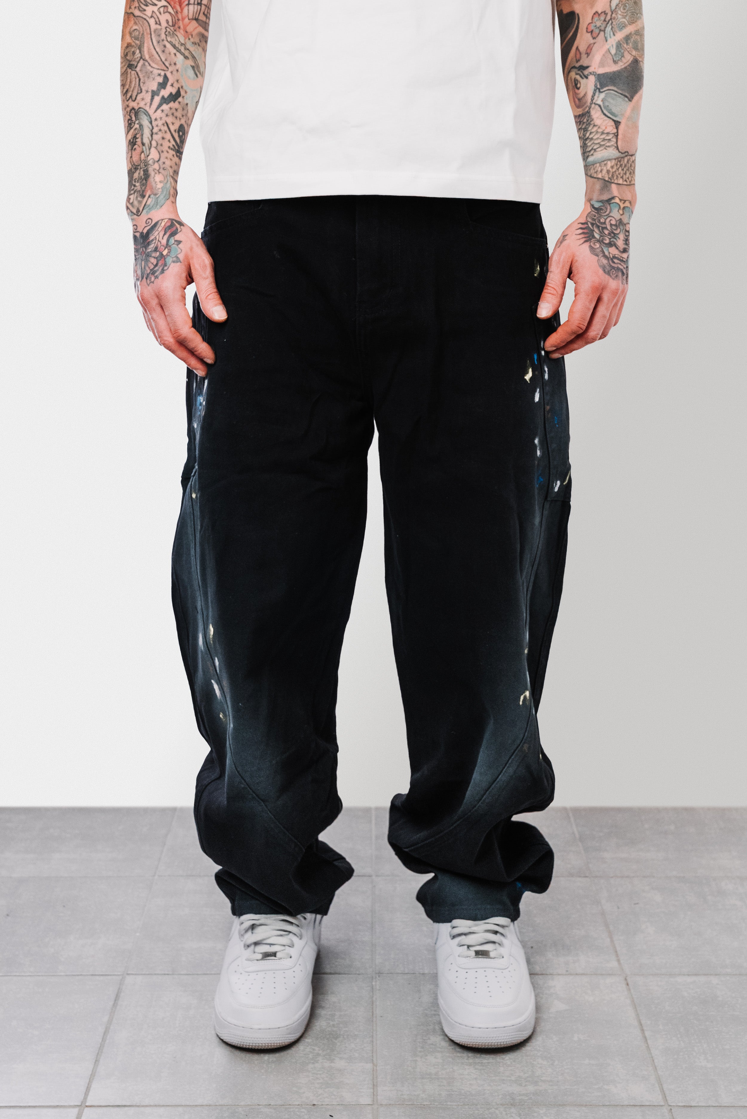 BLUE & YELLOW PAINT BALLOON BLACKJEANS - Shoebuya Design