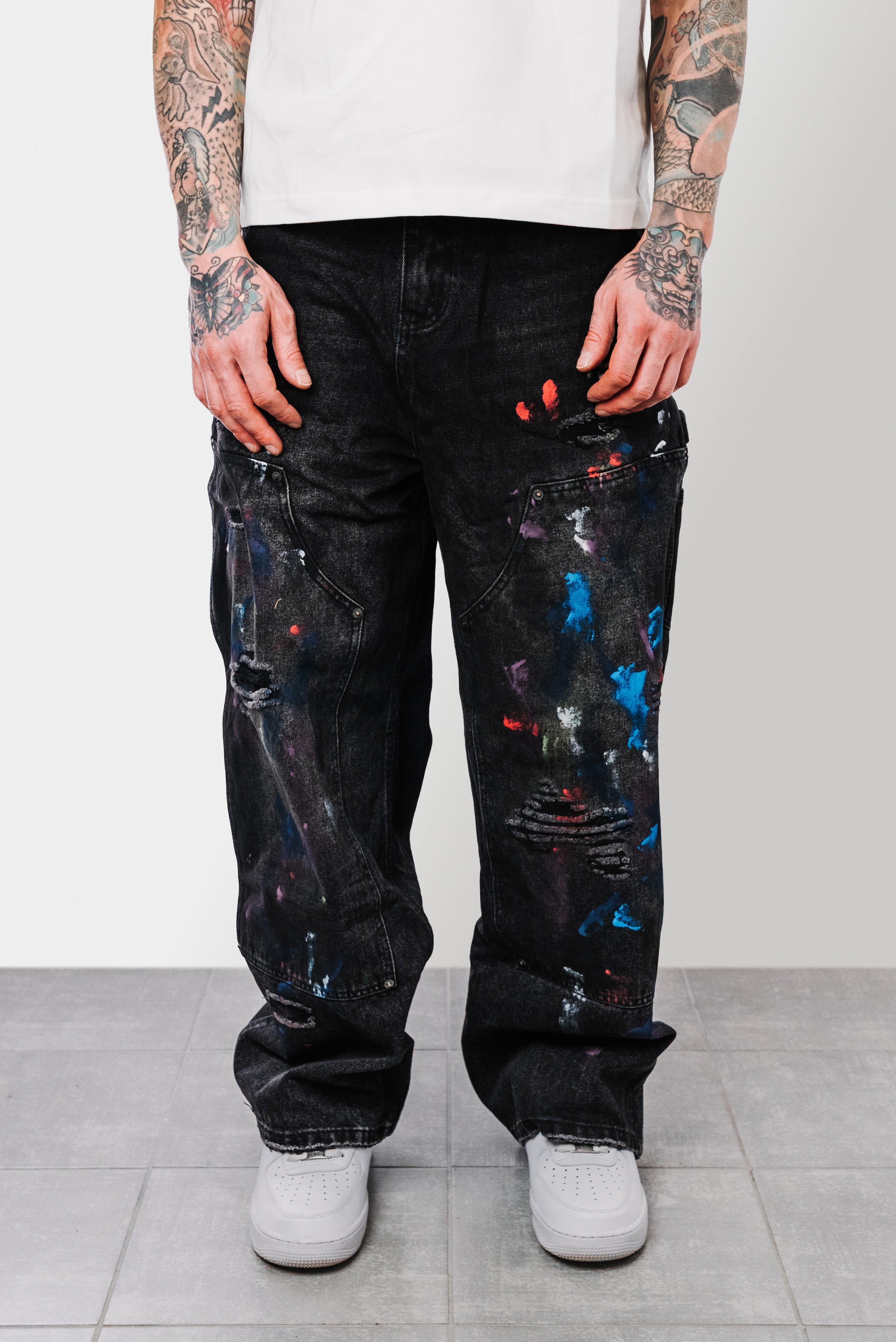 MULTICOLOR PAINT BAGGY BLACK JEANS