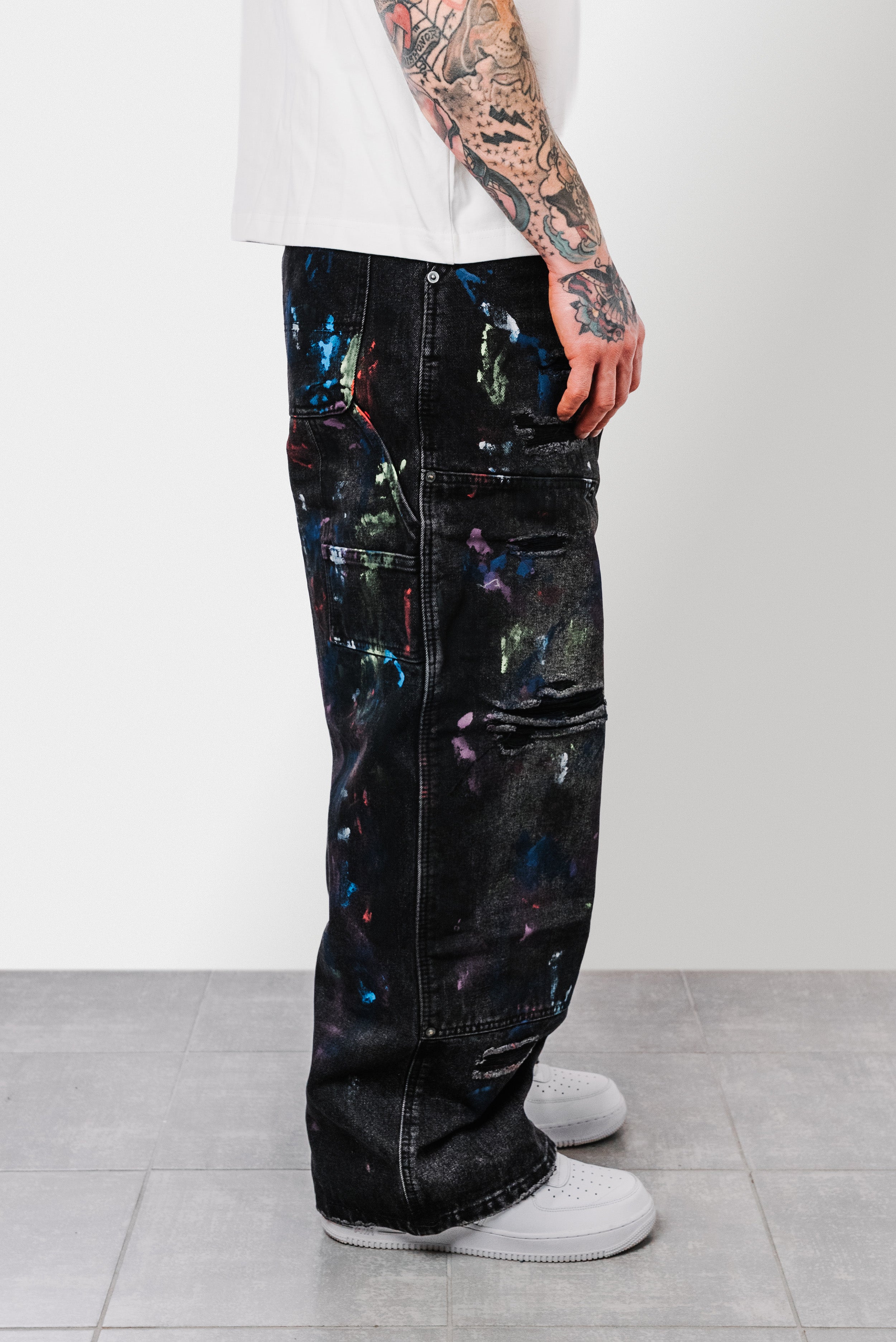 MULTICOLOR PAINT BAGGY BLACK JEANS