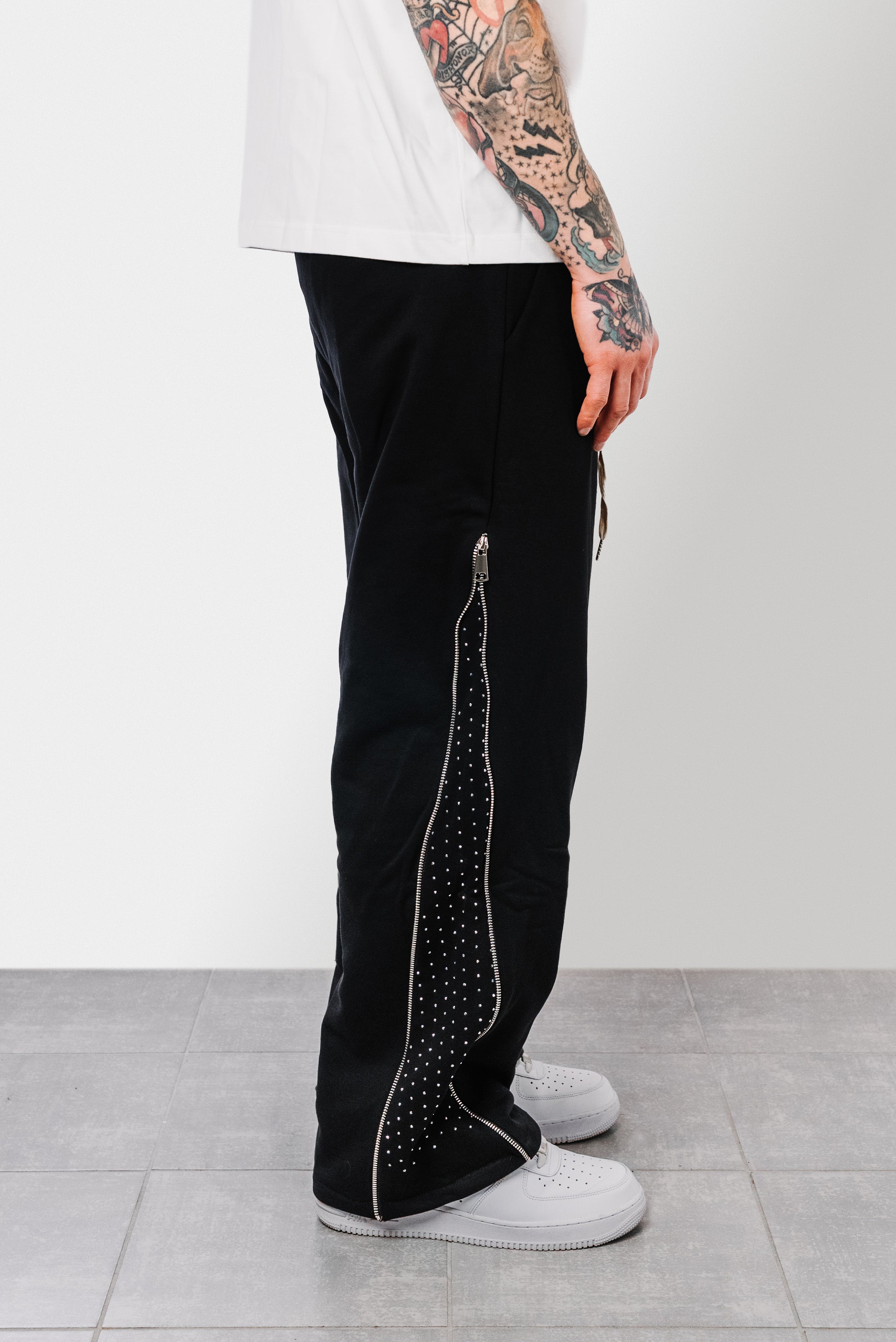 ZIP SUMMER SPARCKLY TRACK PANTS BLACK - Shoebuya Design