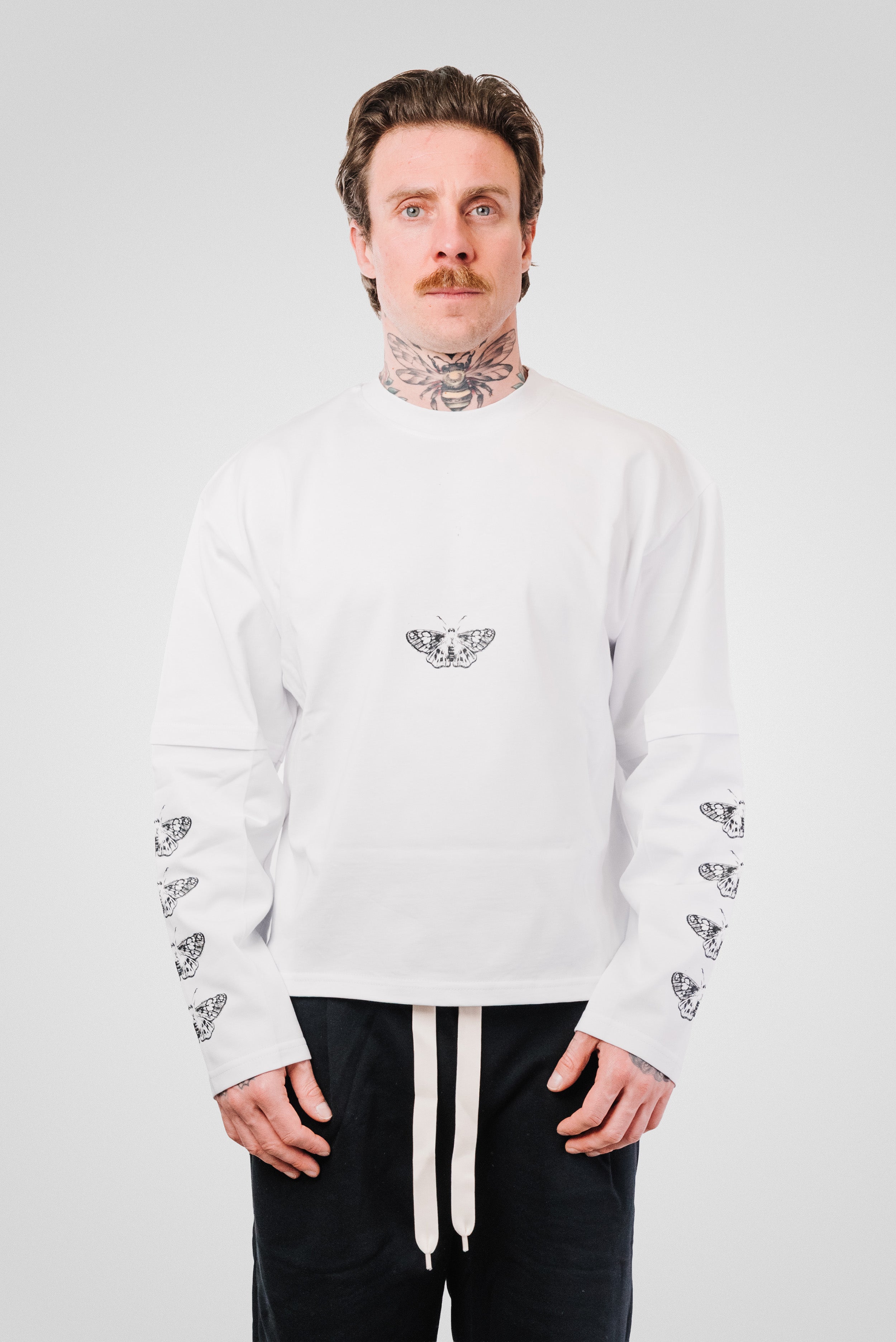 BUTTERFLY DOUBLE BOXY LONGSLEEVE TEE WHITE -Replacement Brand