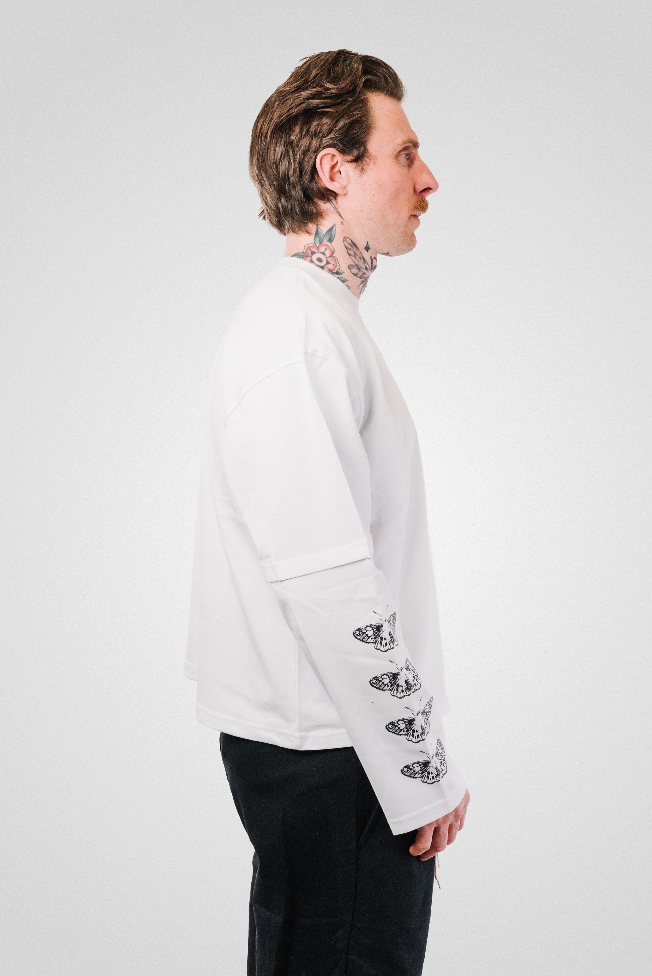 BUTTERFLY DOUBLE BOXY LONGSLEEVE TEE WHITE -Replacement Brand