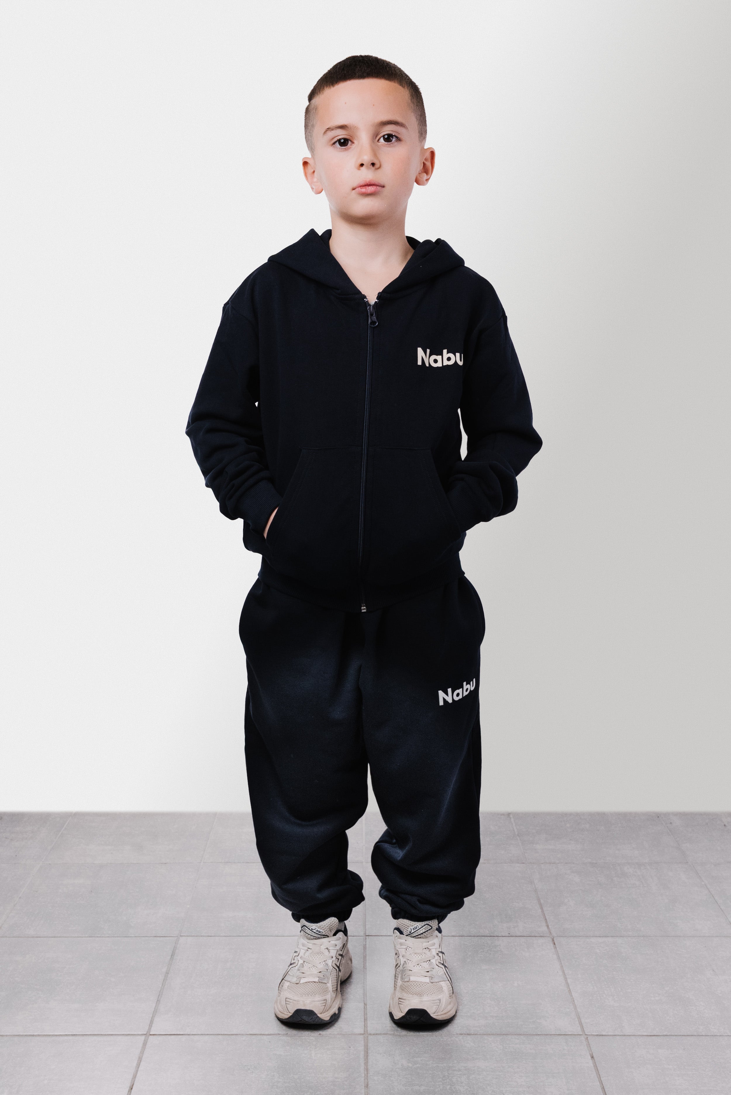 HOODIE ZIP BLUE LOGO WHITE BABY - Nabu Brand