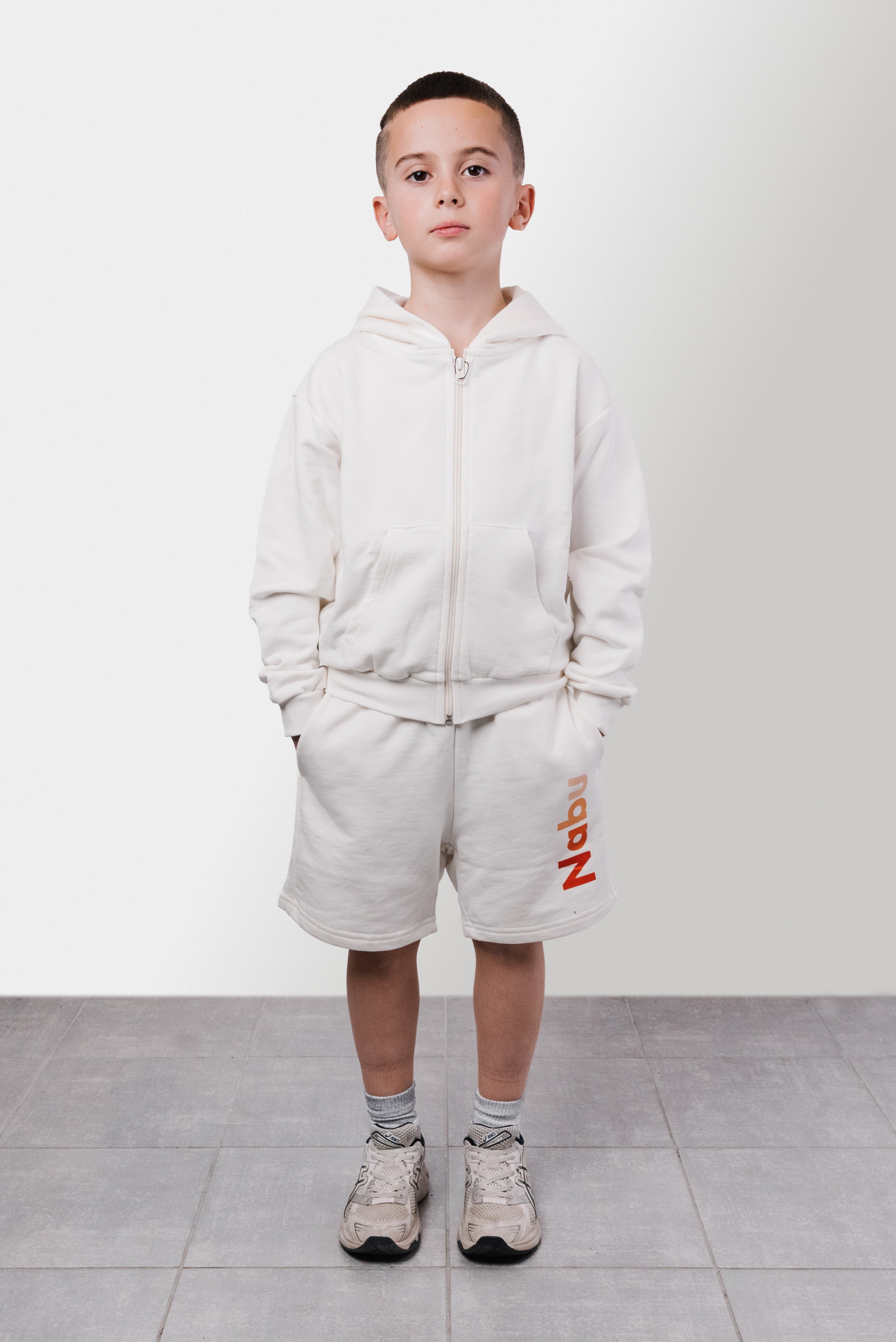 HOODIE ZIP CREAM LOGO ORANGE BABY - Nabu Brand