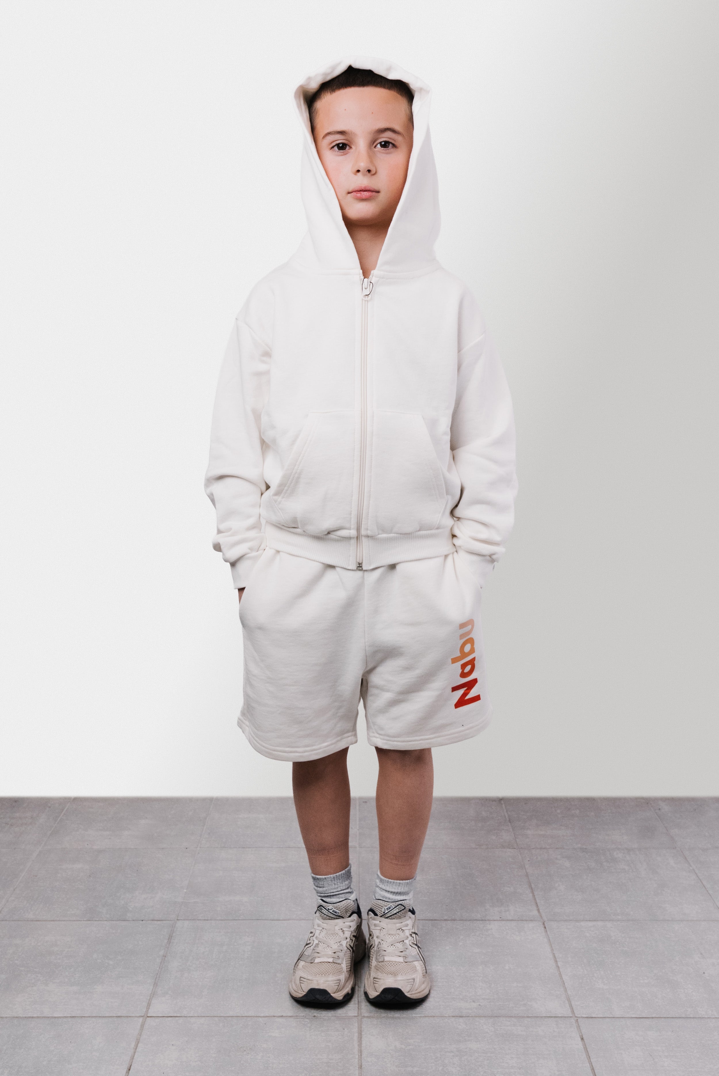 HOODIE ZIP CREAM LOGO ORANGE BABY - Nabu Brand