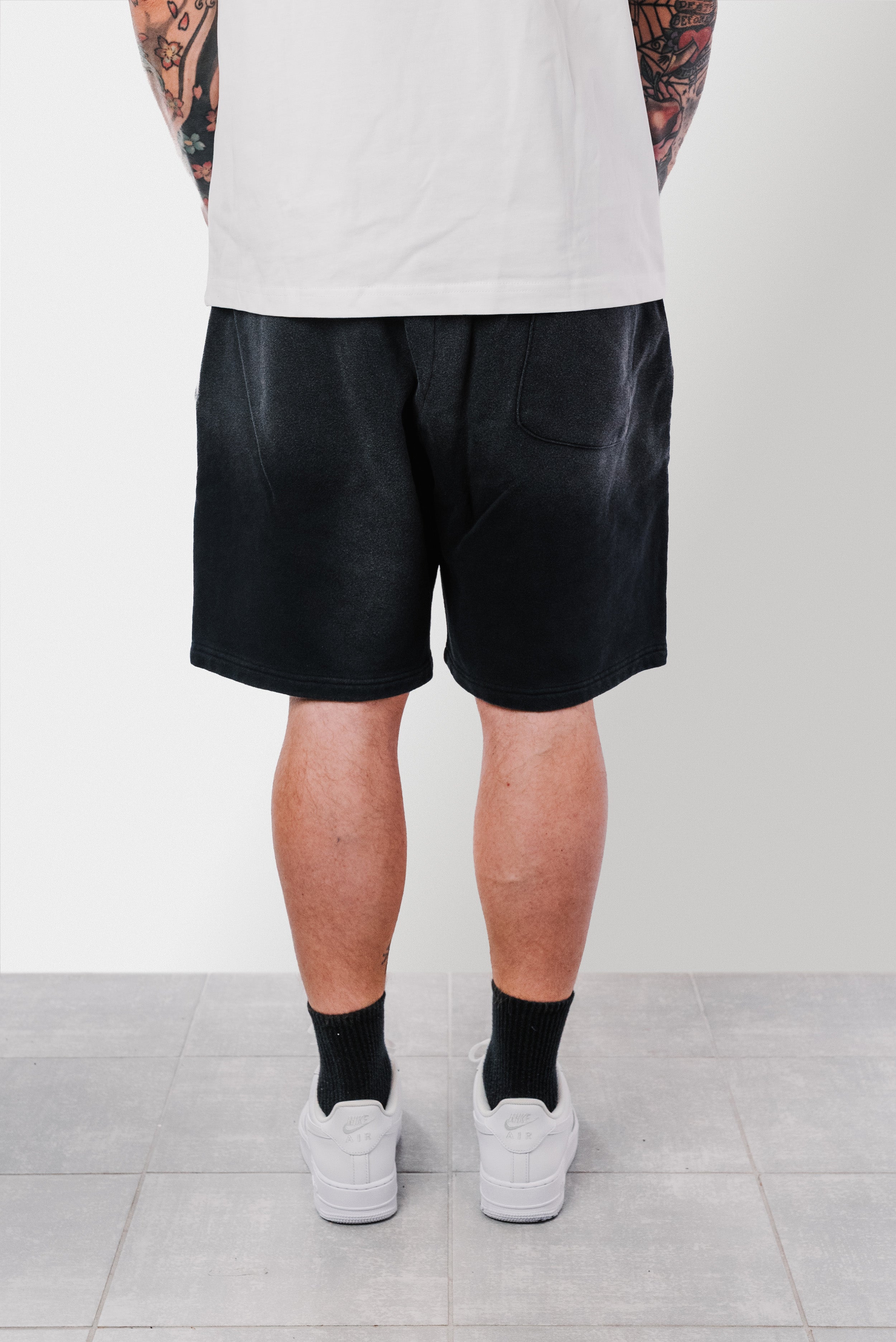 THE ACID WASH SPRAY SHORTS BLACK - Shoebuya Design
