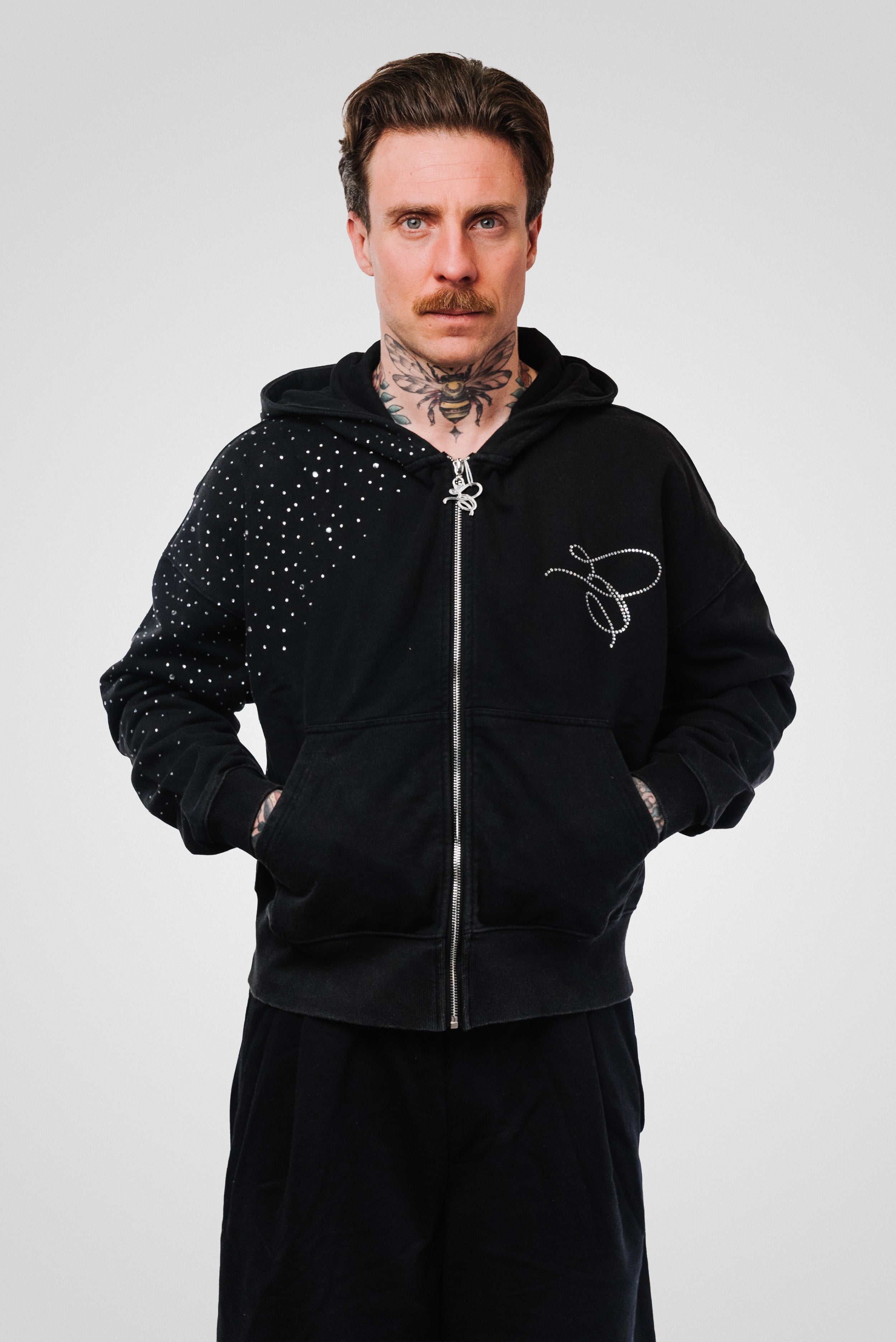E GLITTER LOGO ZIP HOODIE - TheDoubleE