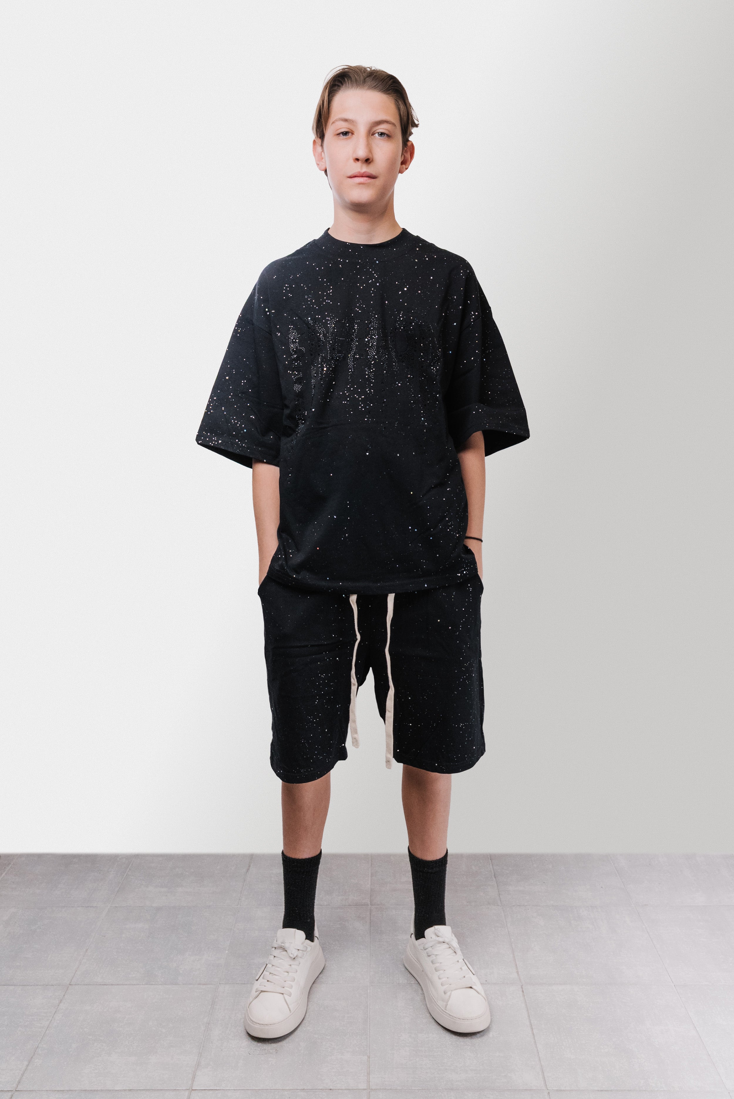 SHORT GLITTER TRACKSUIT BLACK - Replacement Brand