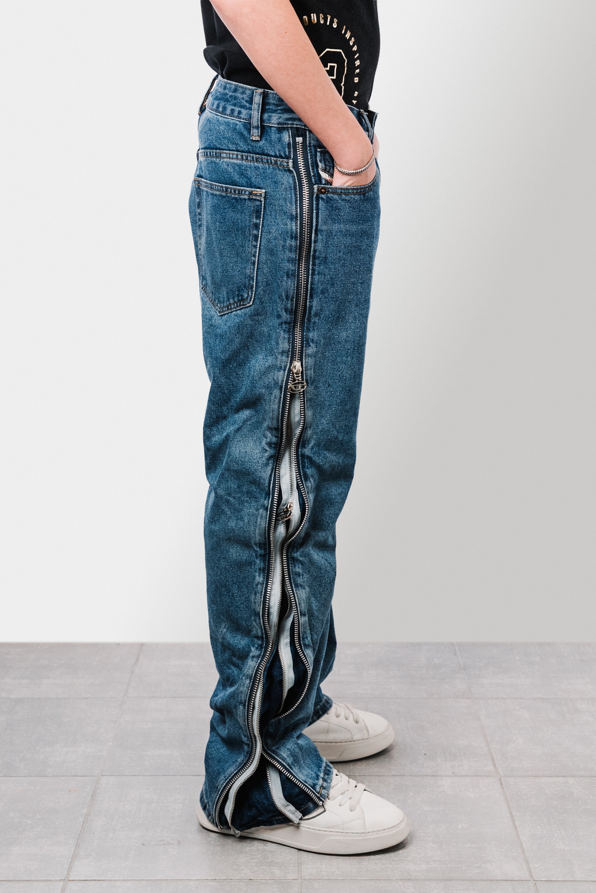DOUBLE ZIP DENIM JEANS