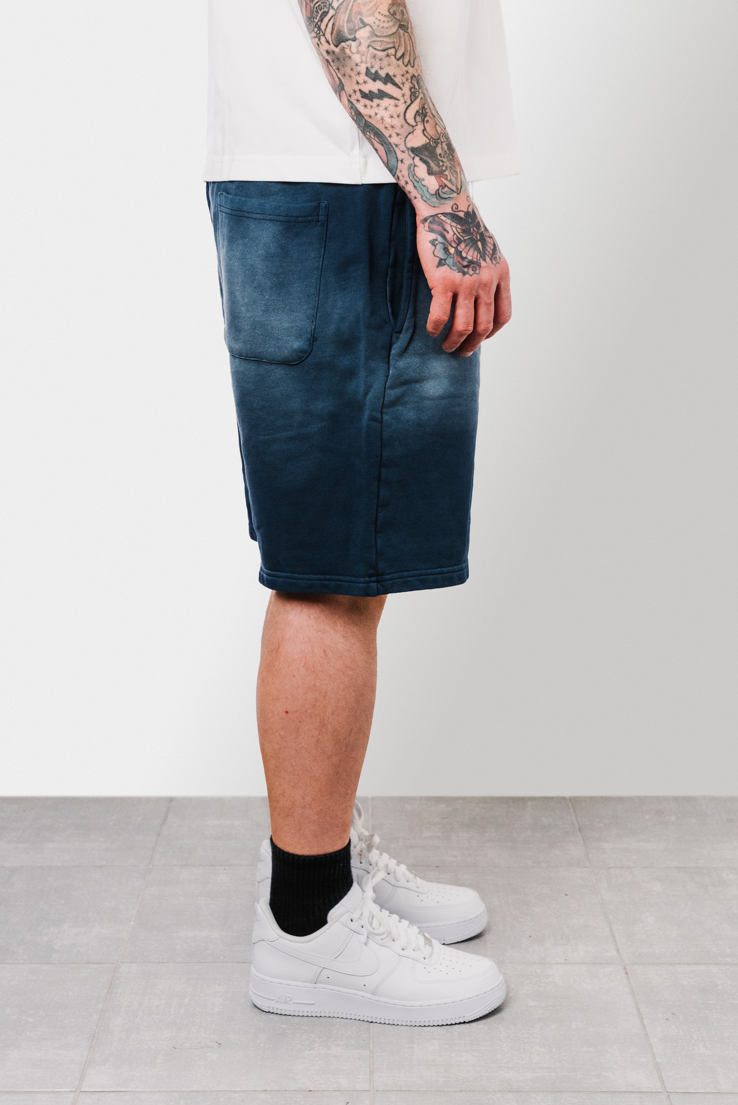 THE ACID WASH SPRAY SHORTS BLUE - Shoebuya Design