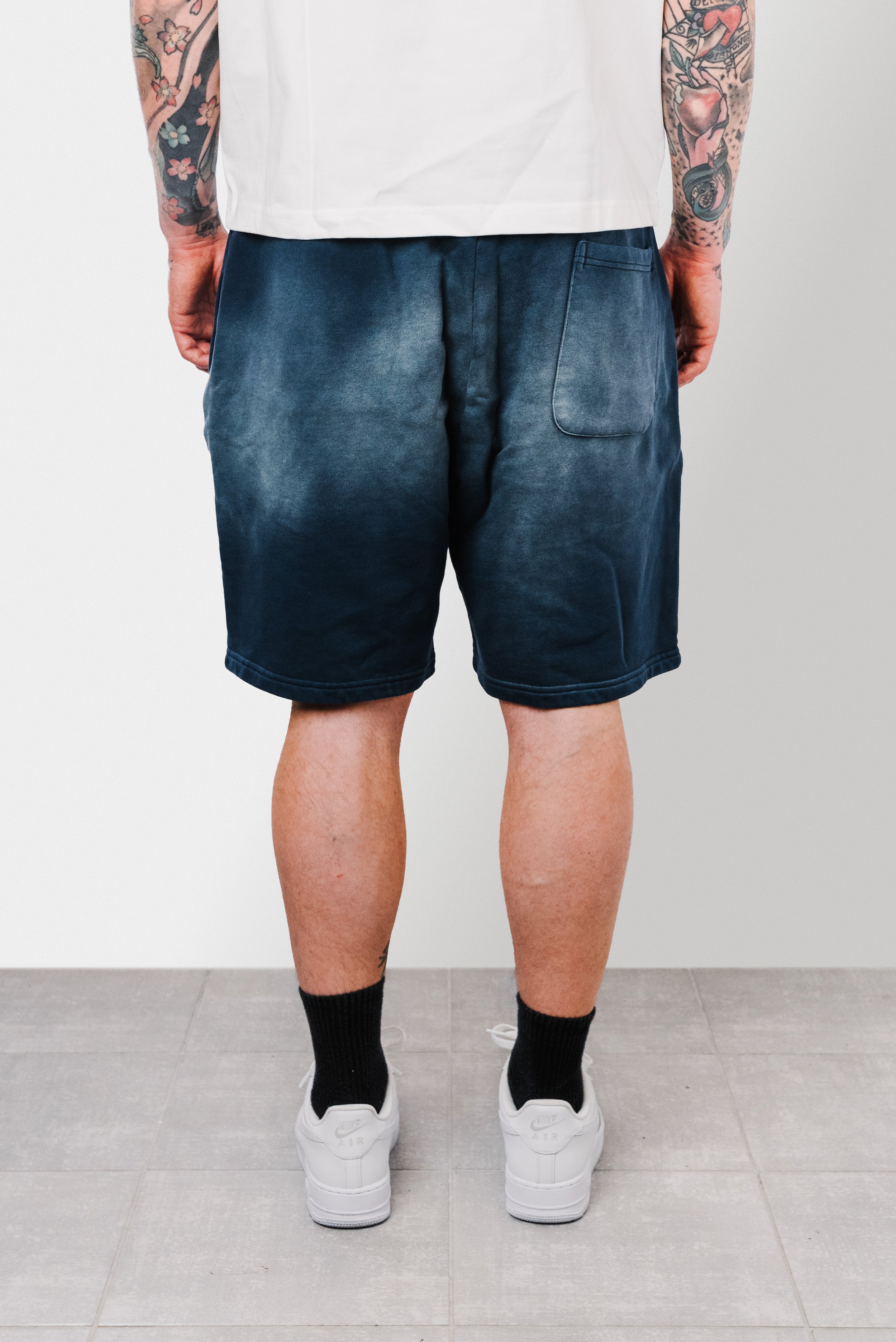 THE ACID WASH SPRAY SHORTS BLUE - Shoebuya Design