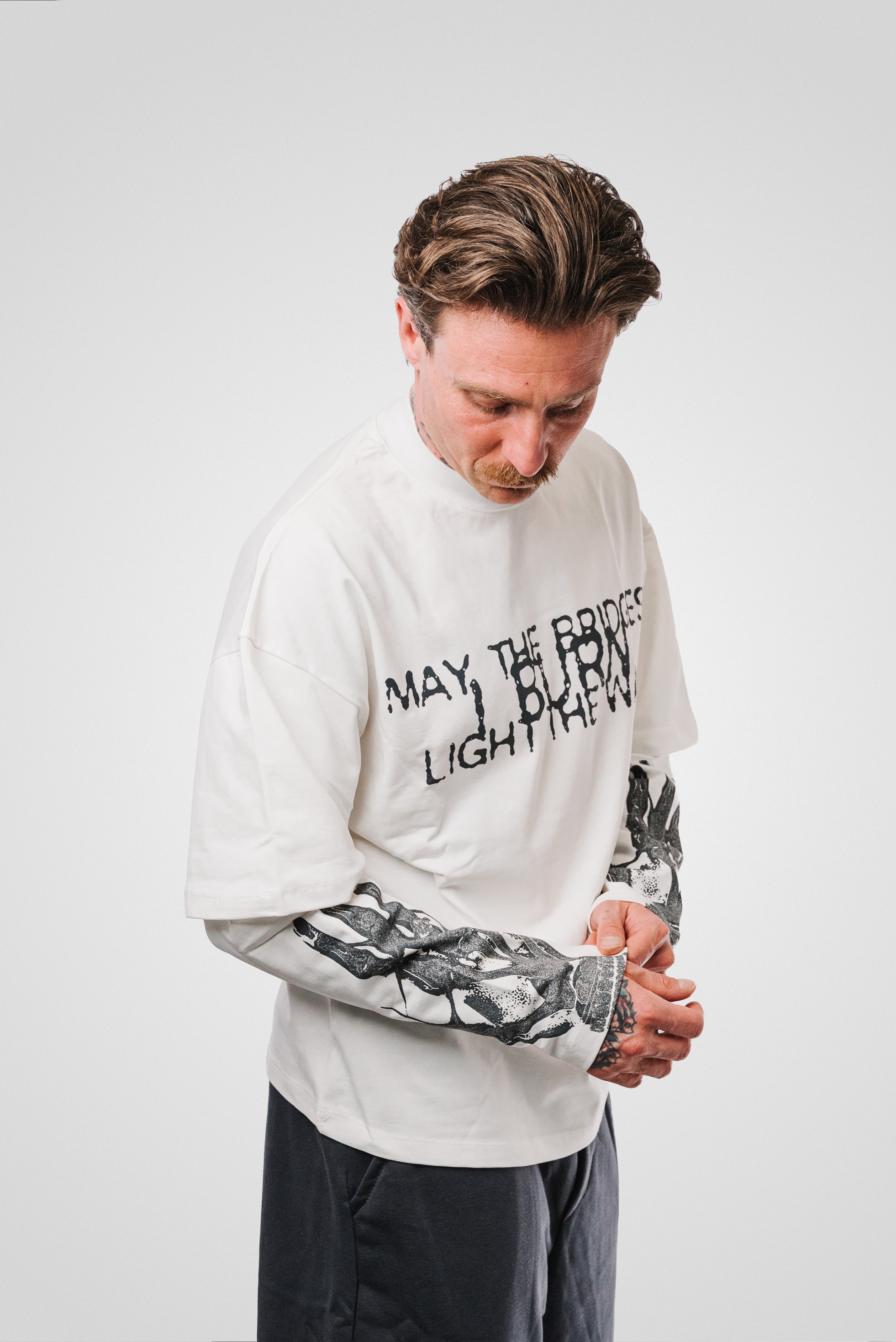 BURN BOXY DOUBLE LONGSLEEVE TEE WHITE - Replacement Brand