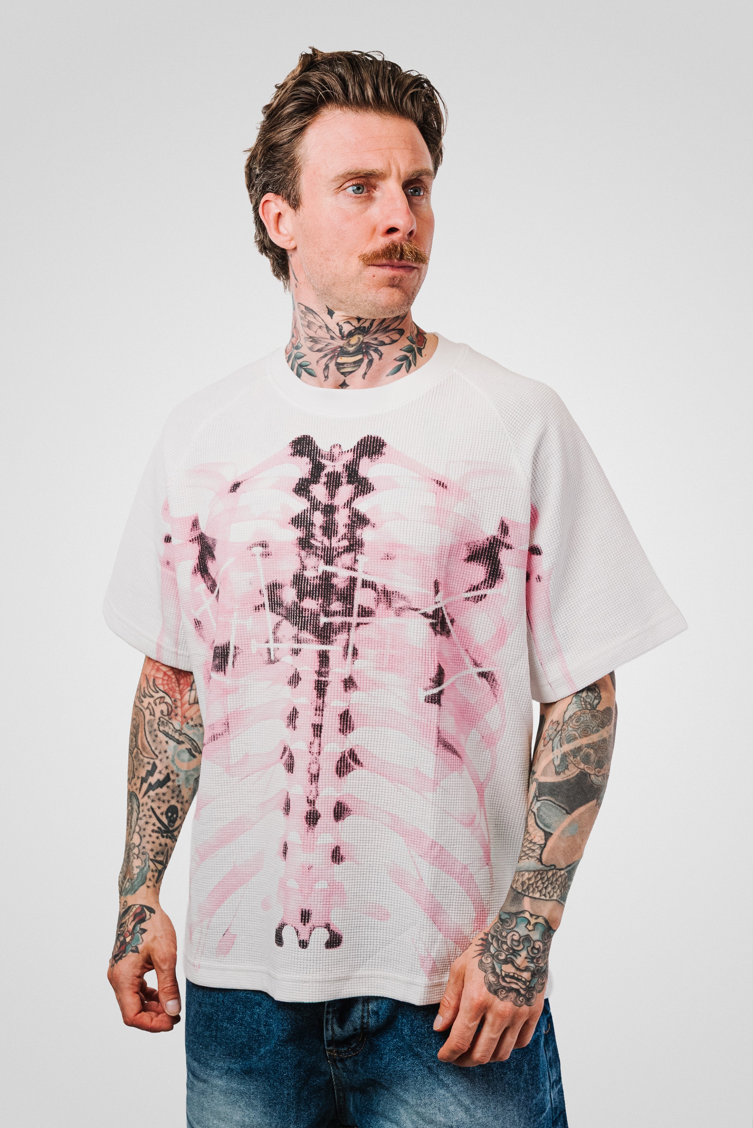 SKELETON PINK WAFFLE TEE WHITE - Shoebuya Design