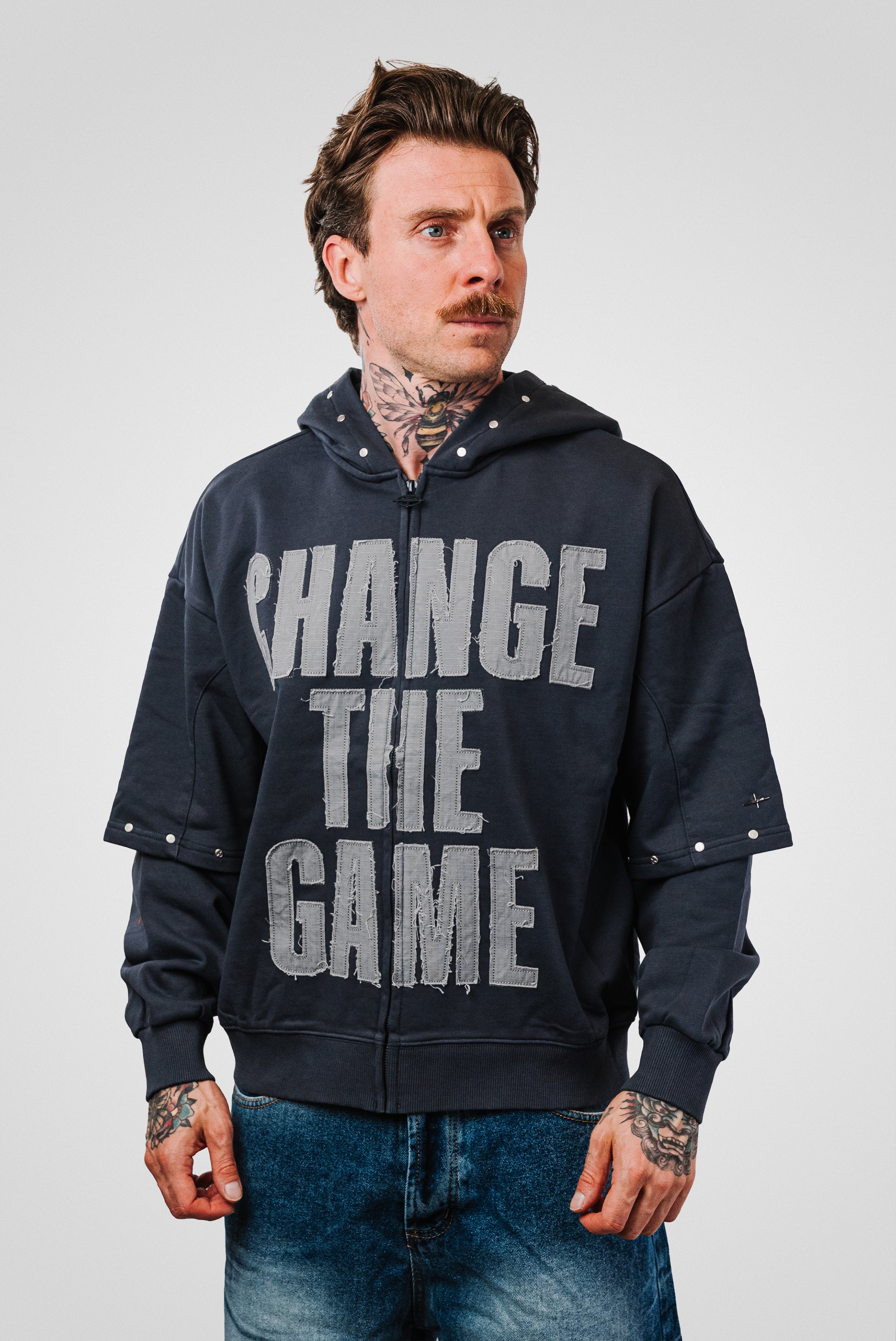CHANGE THE GAME DOUBLE HOODIE SLEEVE GREY - PXP Brand