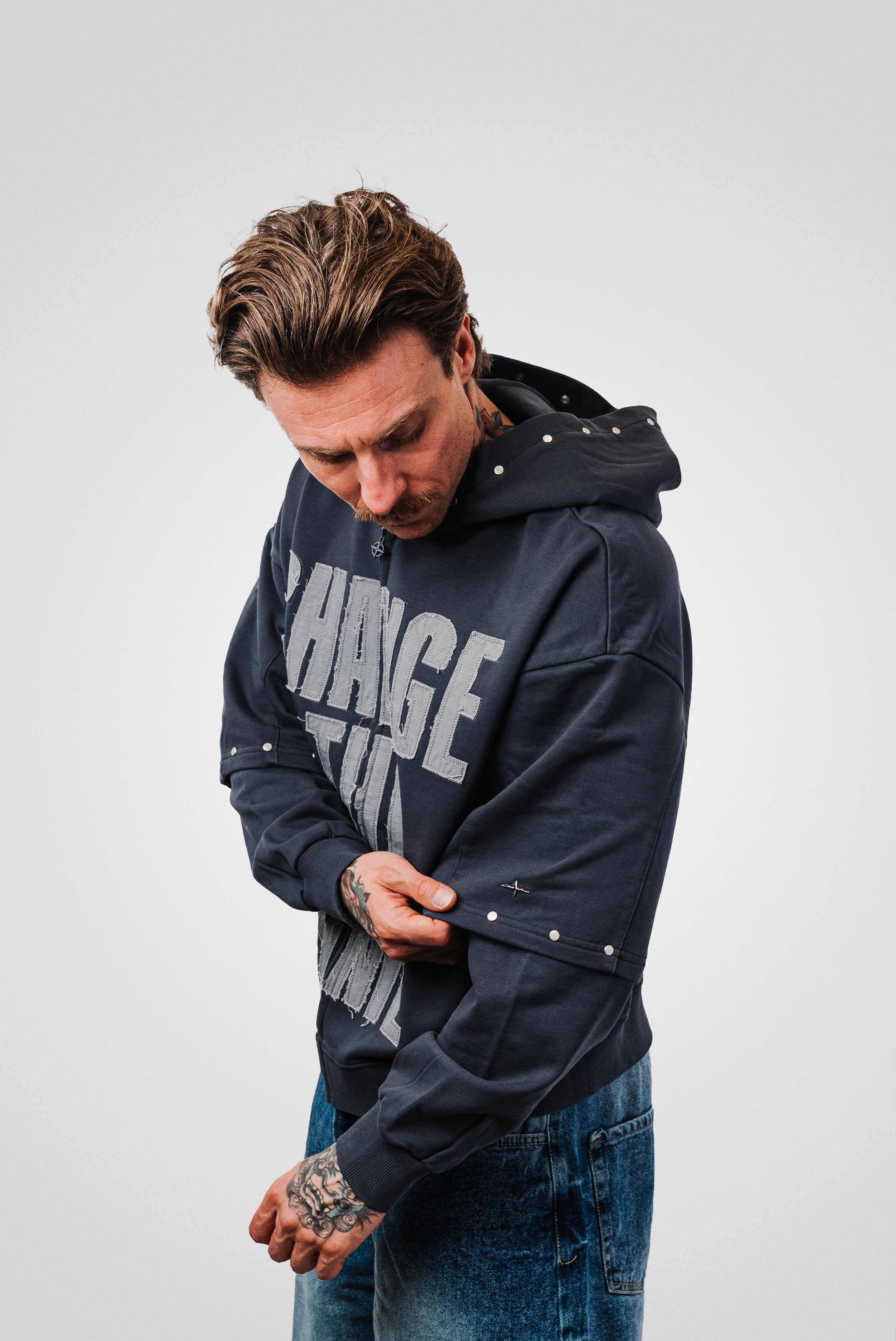 CHANGE THE GAME DOUBLE HOODIE SLEEVE GREY - PXP Brand