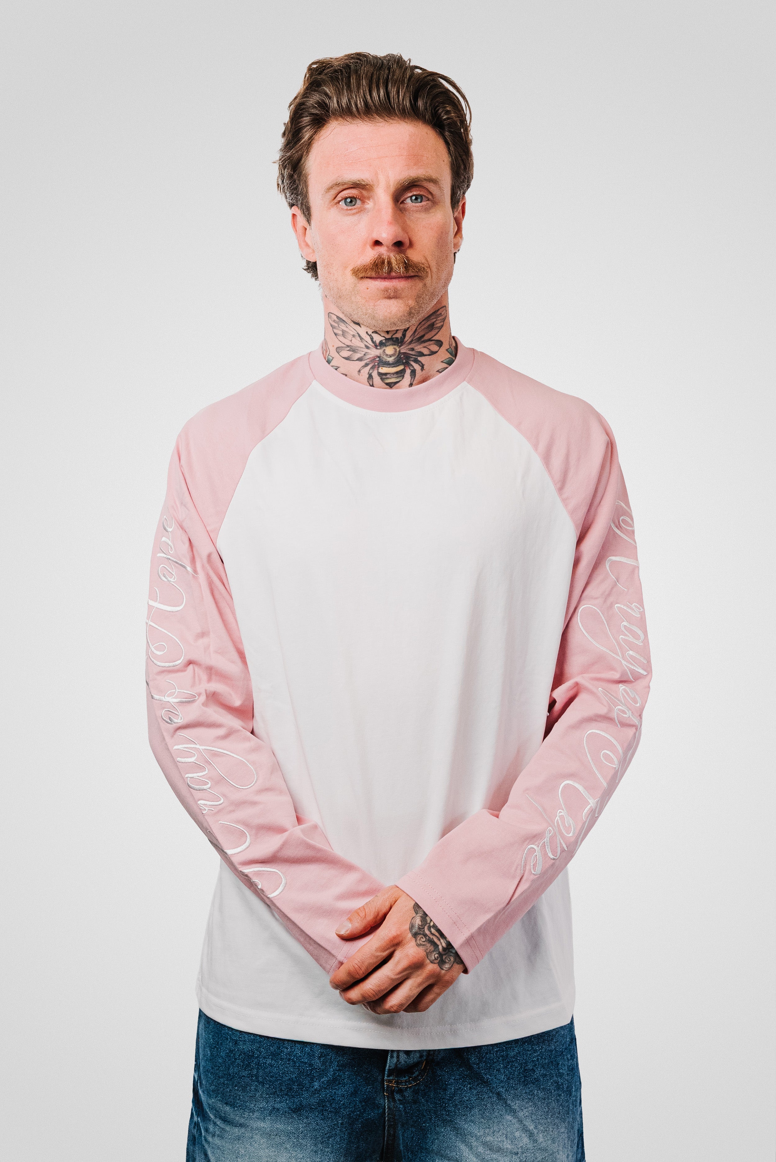 EMBROIDERED SLEEVE PINK LONGSLEEVE WHITE - Shoebuya Design