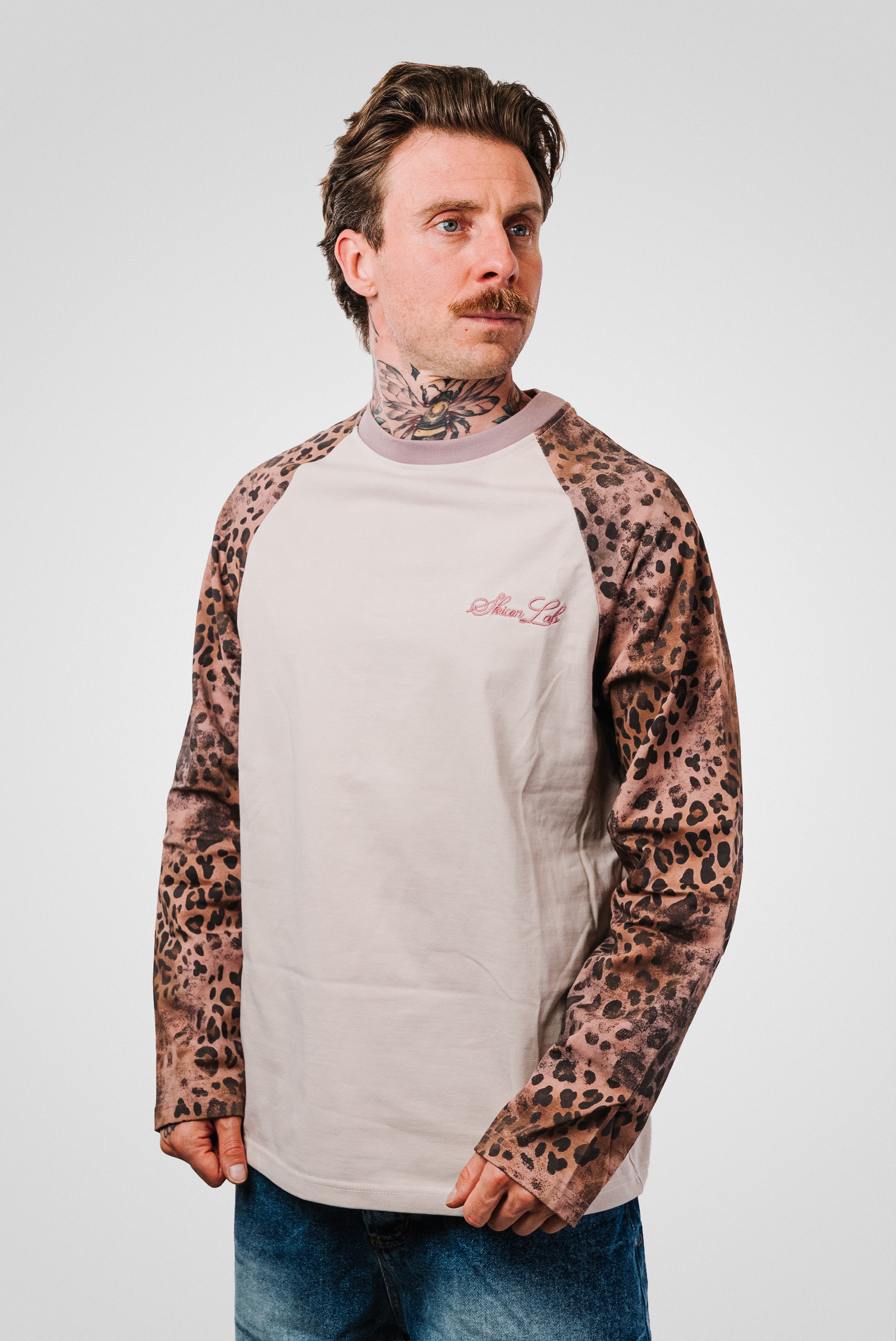 BEIGE LEOPARD PINK SLEEVE LONGSLEEVE - Shoebuya Design