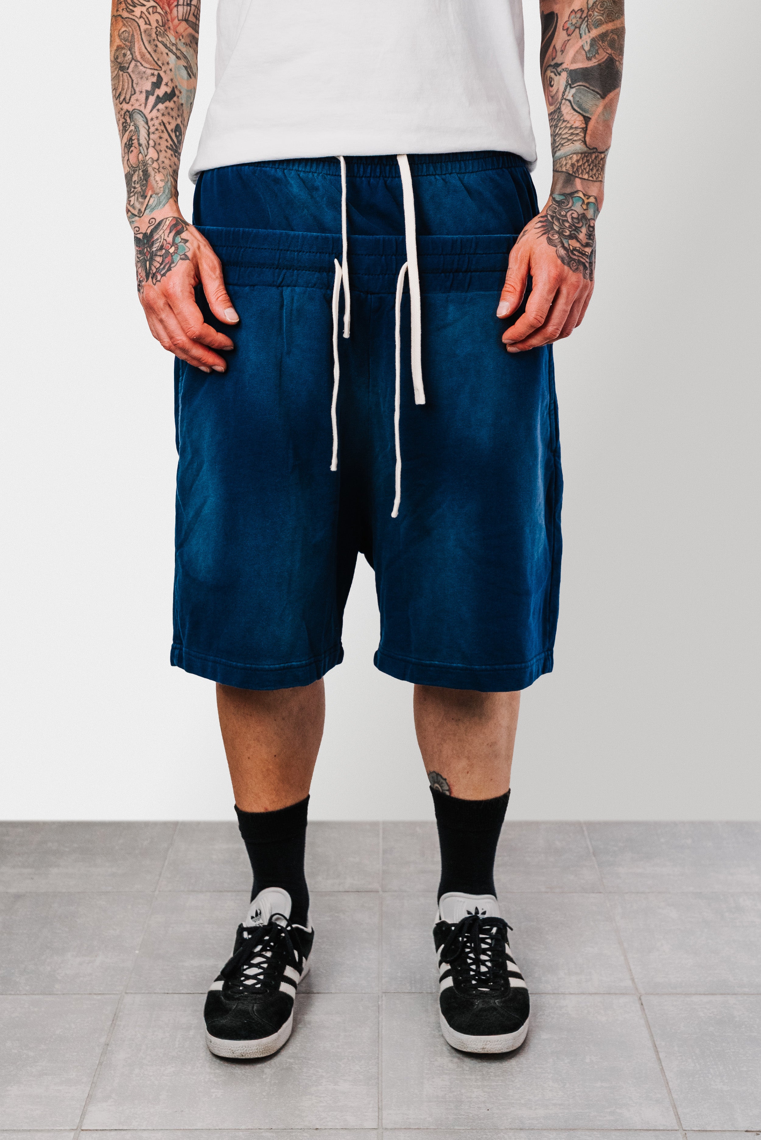 DOUBLE WASHED BLUE SHORTS - Shoebuya Design