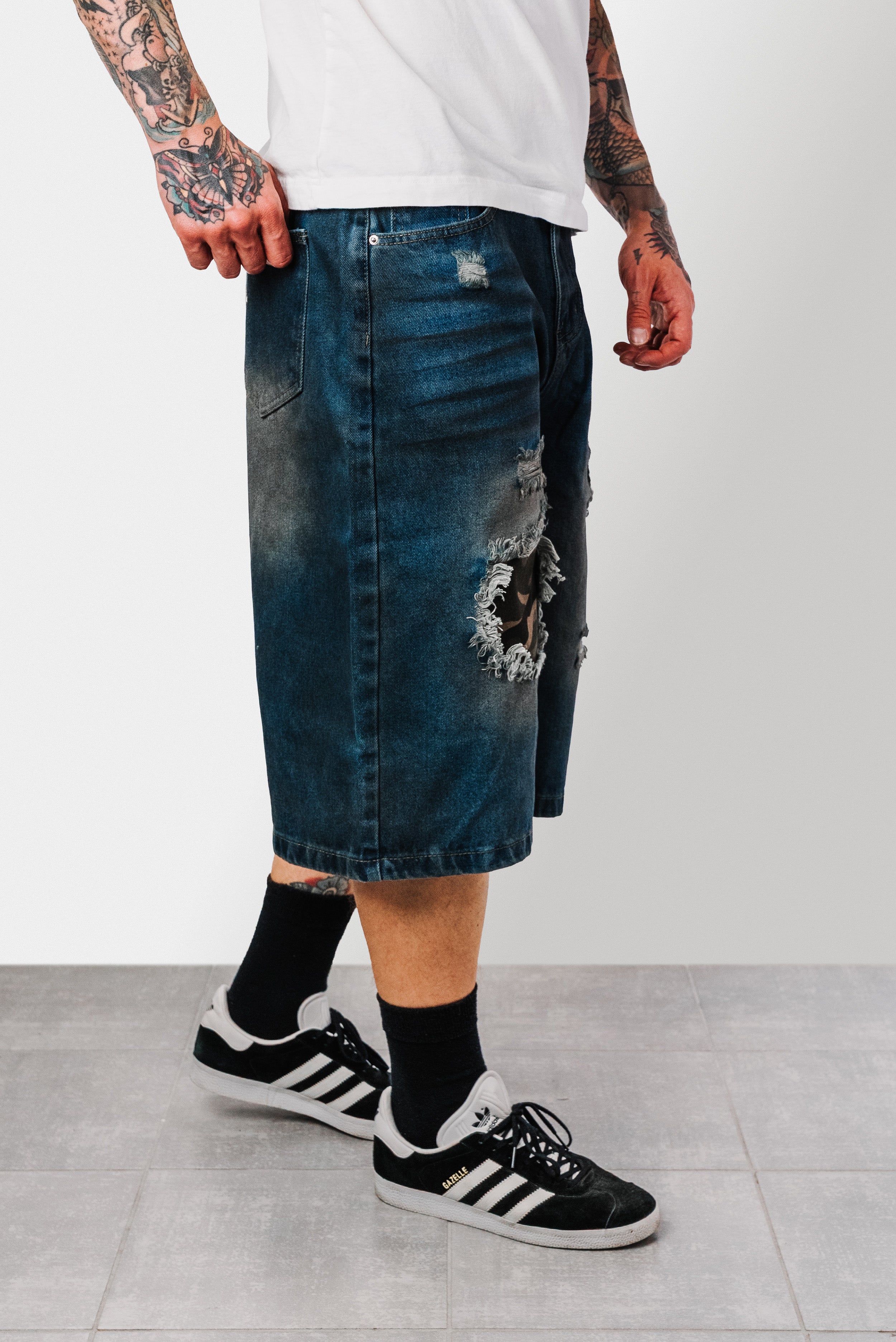 DREAMER CAMO BLUE DENIM SHORTS - Shoebuya Design