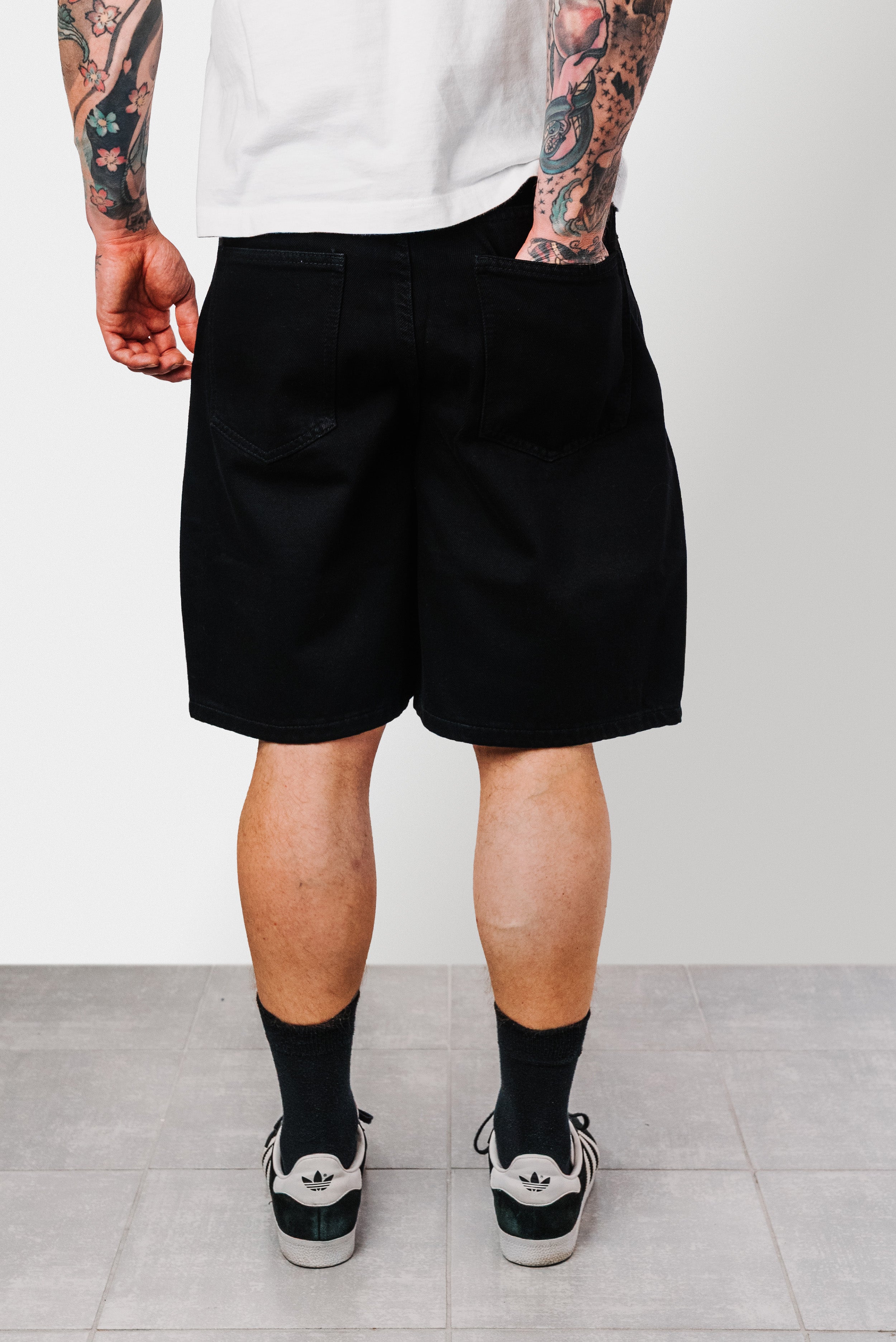 BLACK CARABINER DENIM SHORTS - Shoebuya Design