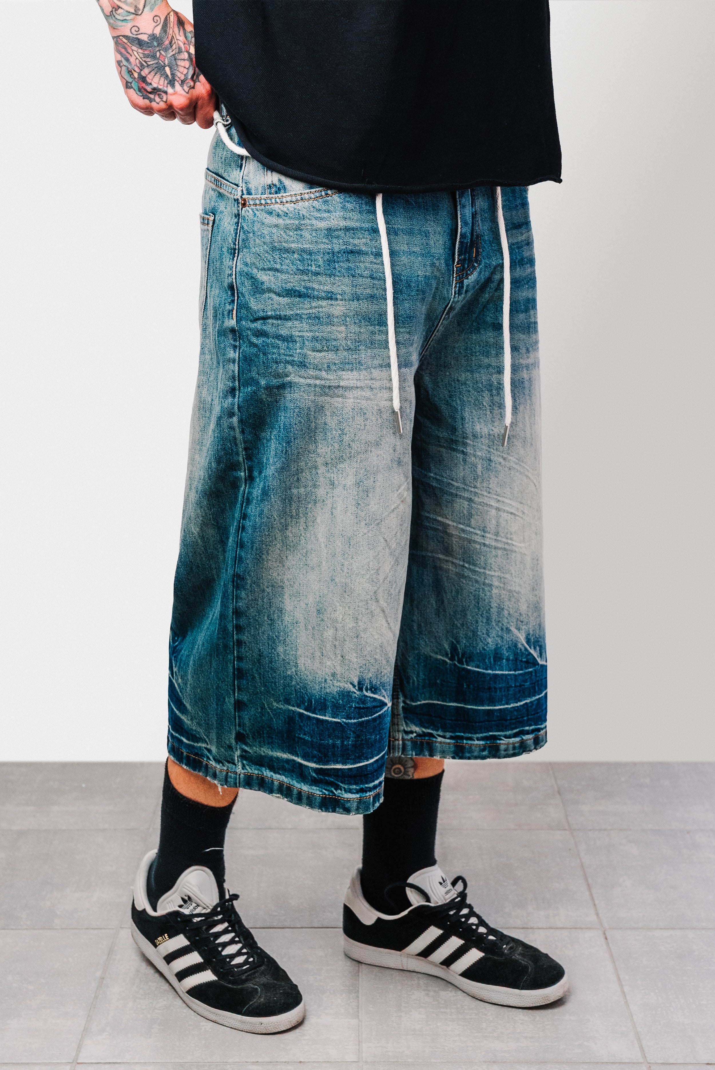 LOVE WASHED DENIM JORTS- Shoebuya Design