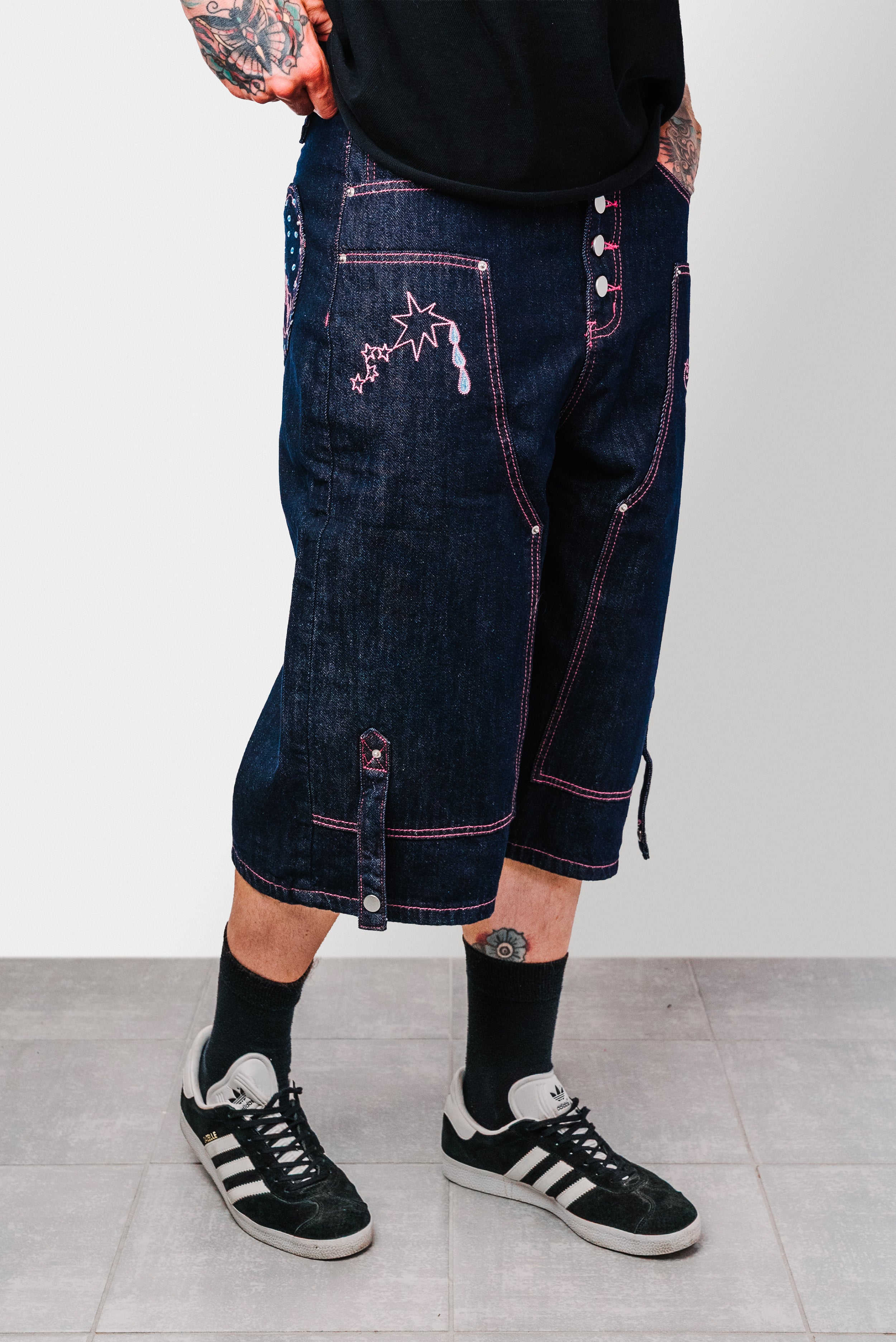 MUSIC BLACK DENIM JORTS - Shoebuya Design