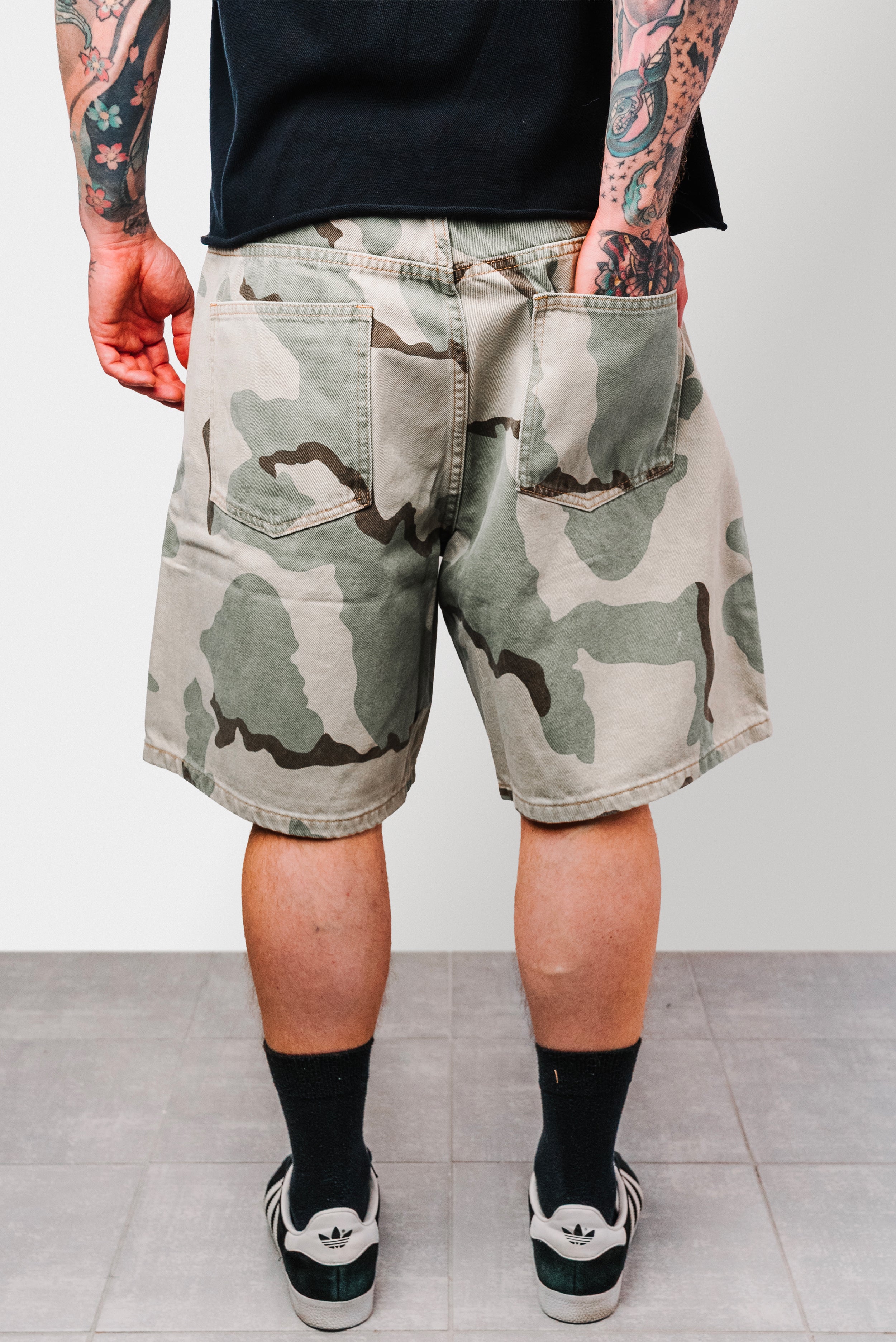 WAR CAMO DENIM JORTS - Shoebuya Design