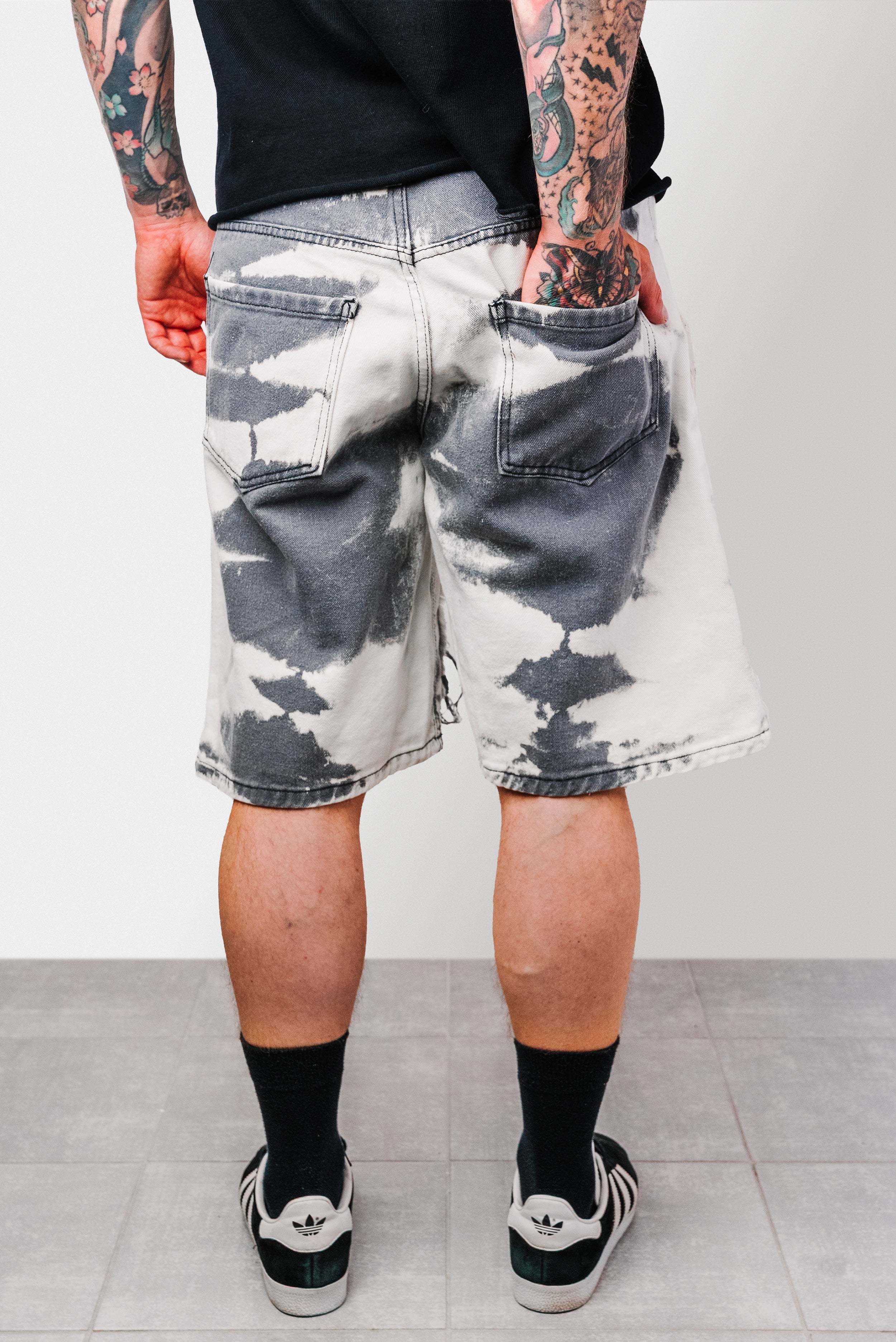 SMOKE GREY RIPPED DENIM JORTS - Replacement Brand