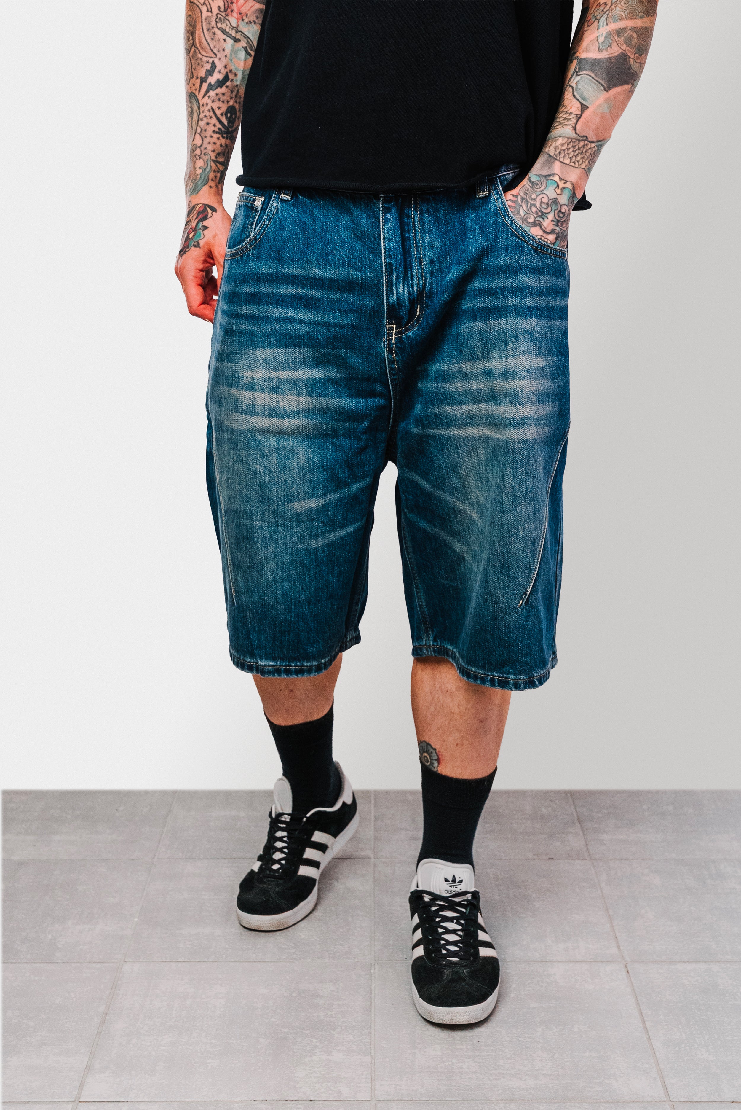 SAW WASHED DENIM JORTS- Shoebuya Design