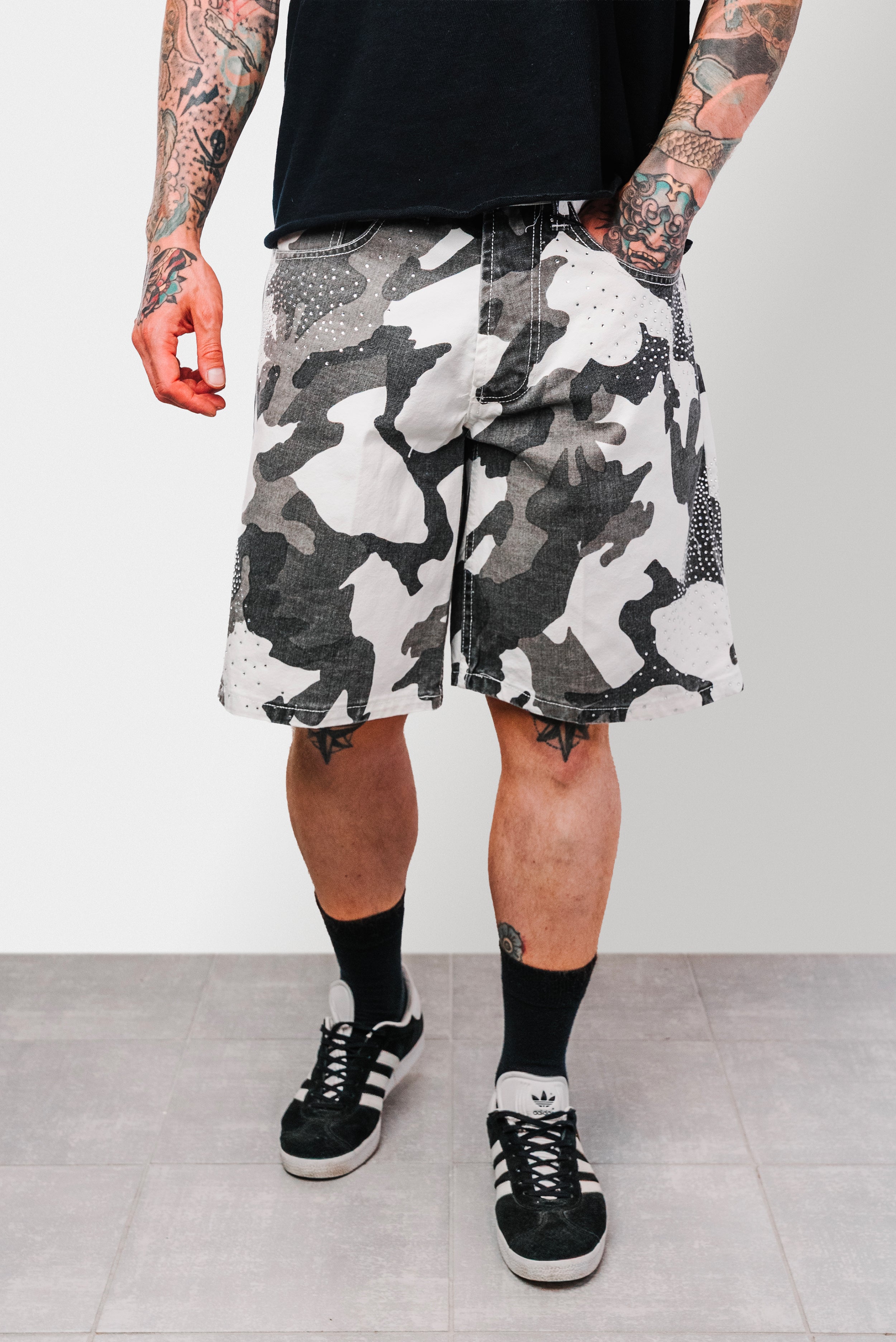 CAMO BLACK GLITTER SHORTS - Replacement Brand
