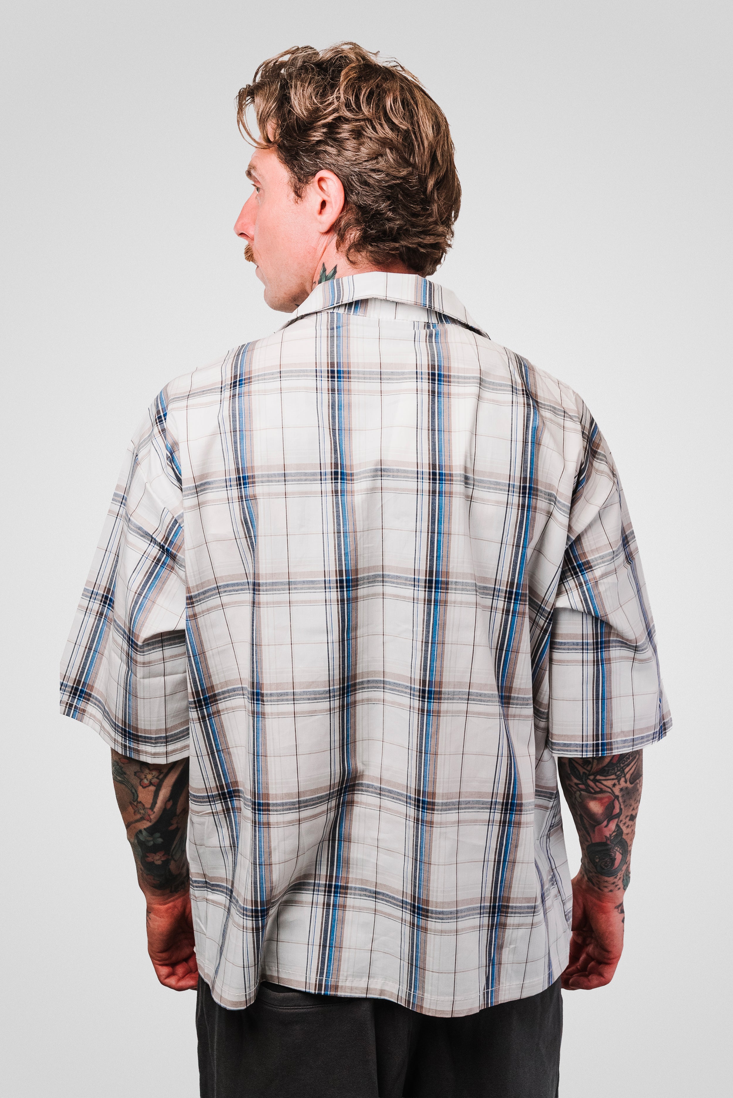 DAD CHECKERED BLUE & LIGHT BROWN SHIRT - Replacement Brand