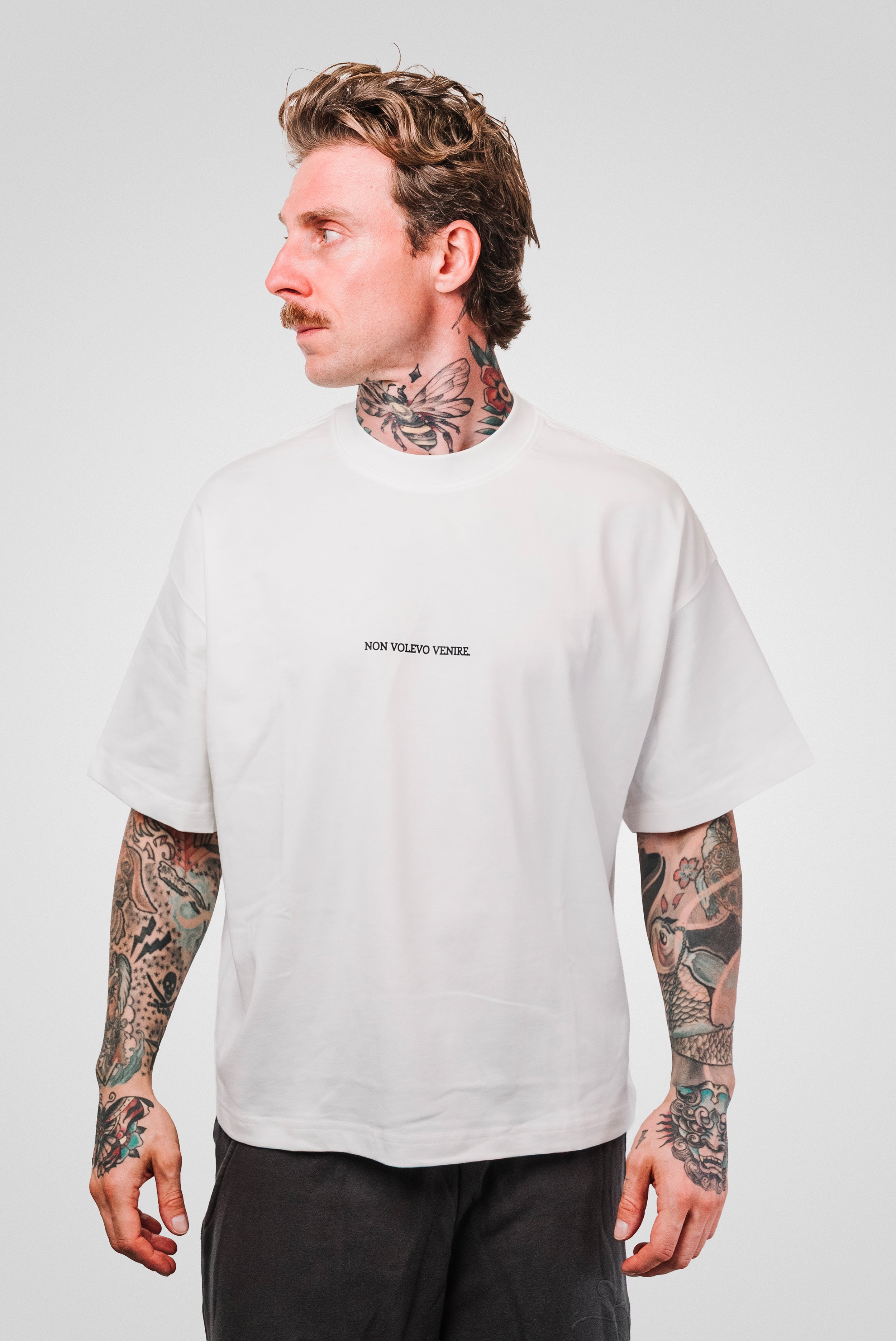 NON VOLEVO VENIRE BOXY TEE WHITE - Shoebuya Design