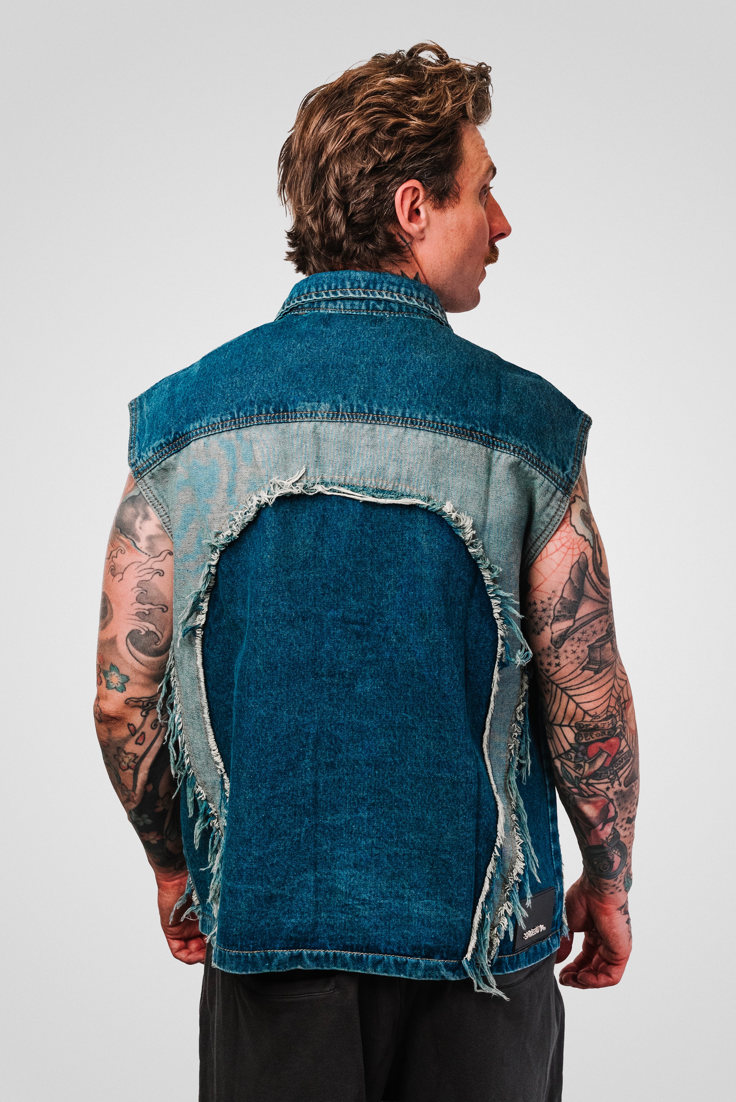 ROCKSTAR RIPPED DENIM BLUE GILET - Shoebuya Design