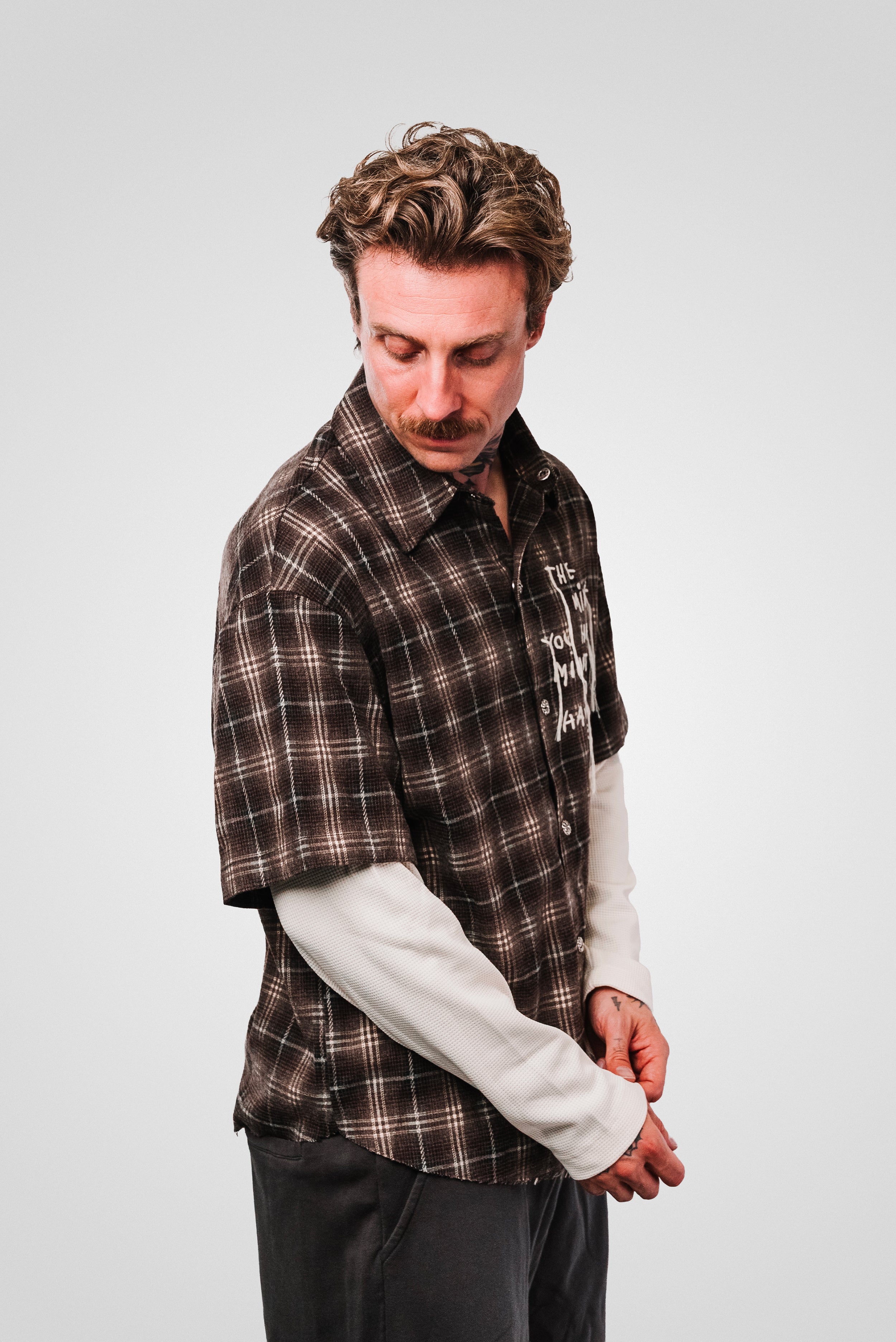 LUMBERJACK WAFFLE SLEEVE BROWN SHIRT - Shoebuya Design