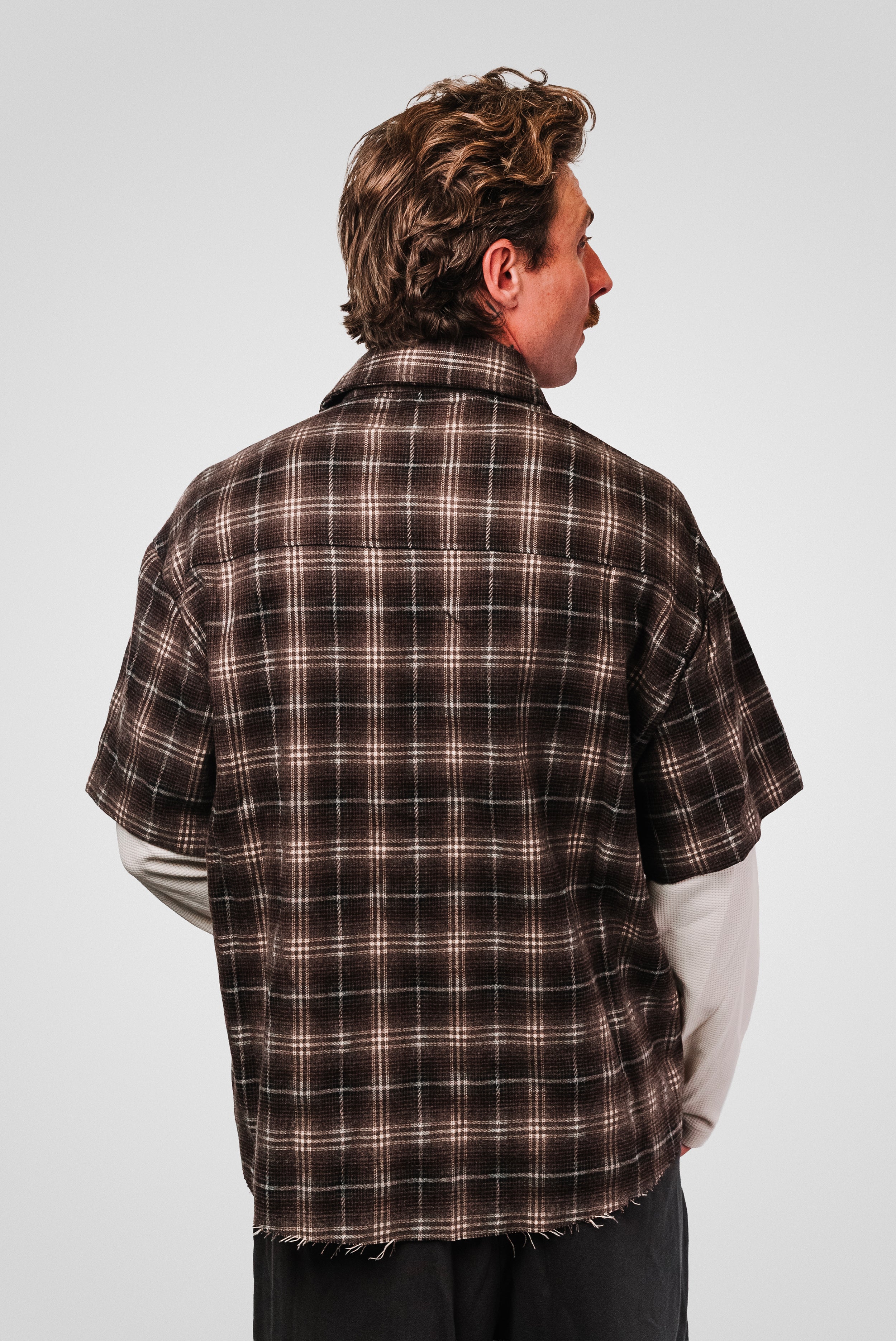 LUMBERJACK WAFFLE SLEEVE BROWN SHIRT - Shoebuya Design